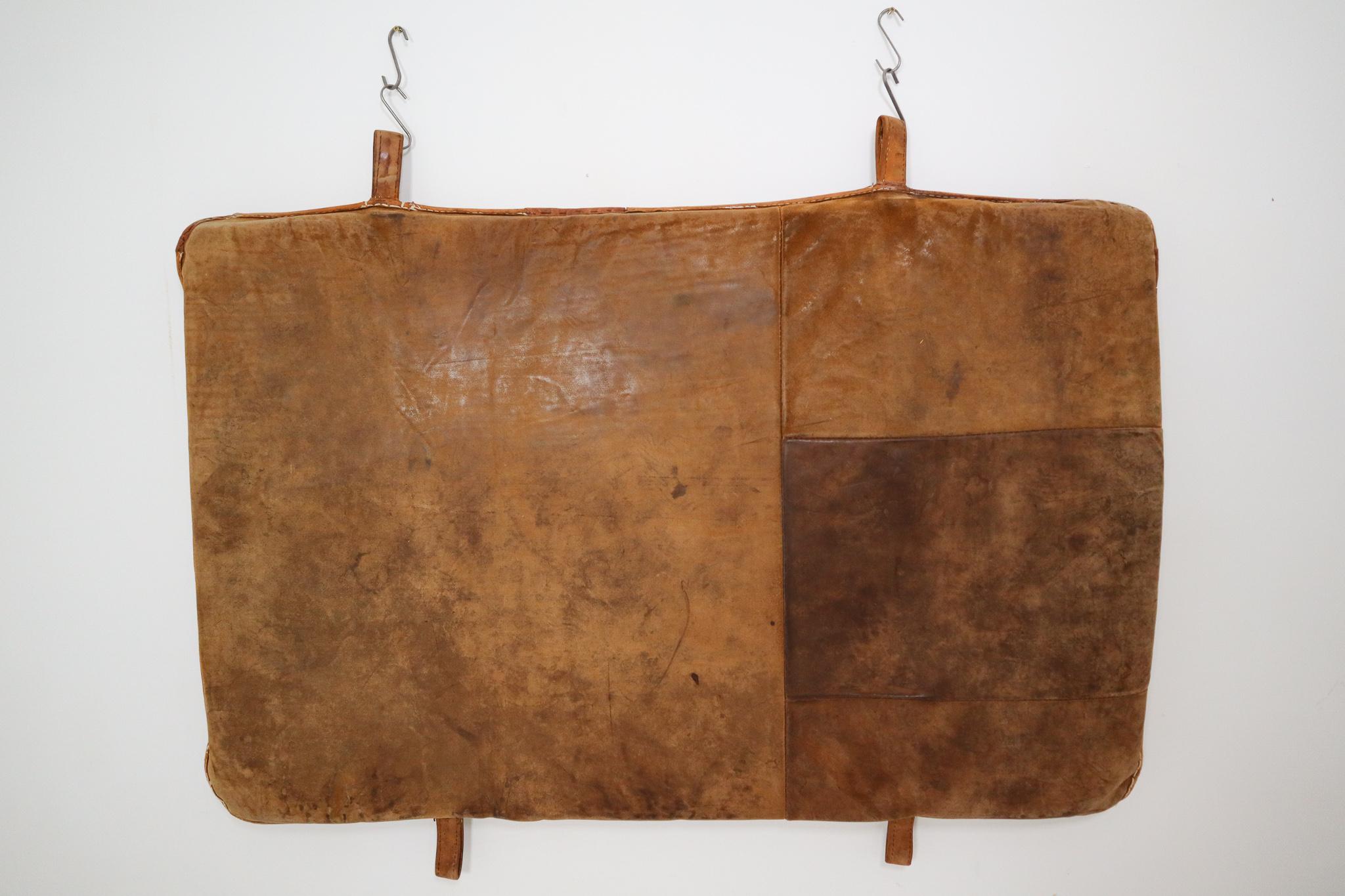 Mid-Century Modern Vintage Patinated Brown Leather Gym Mat, 1950