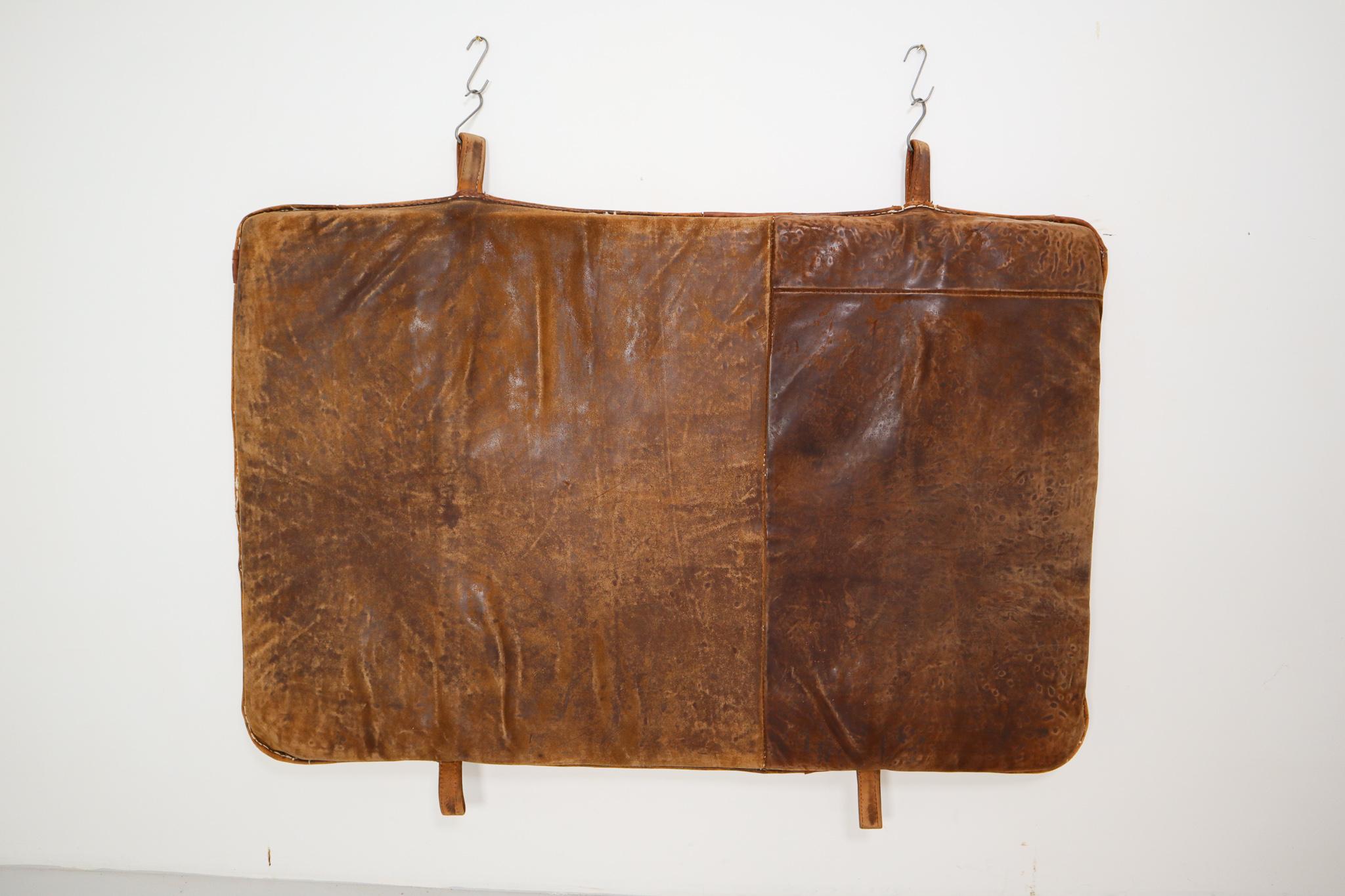 Czech Vintage Patinated Brown Leather Gym Mat, 1950