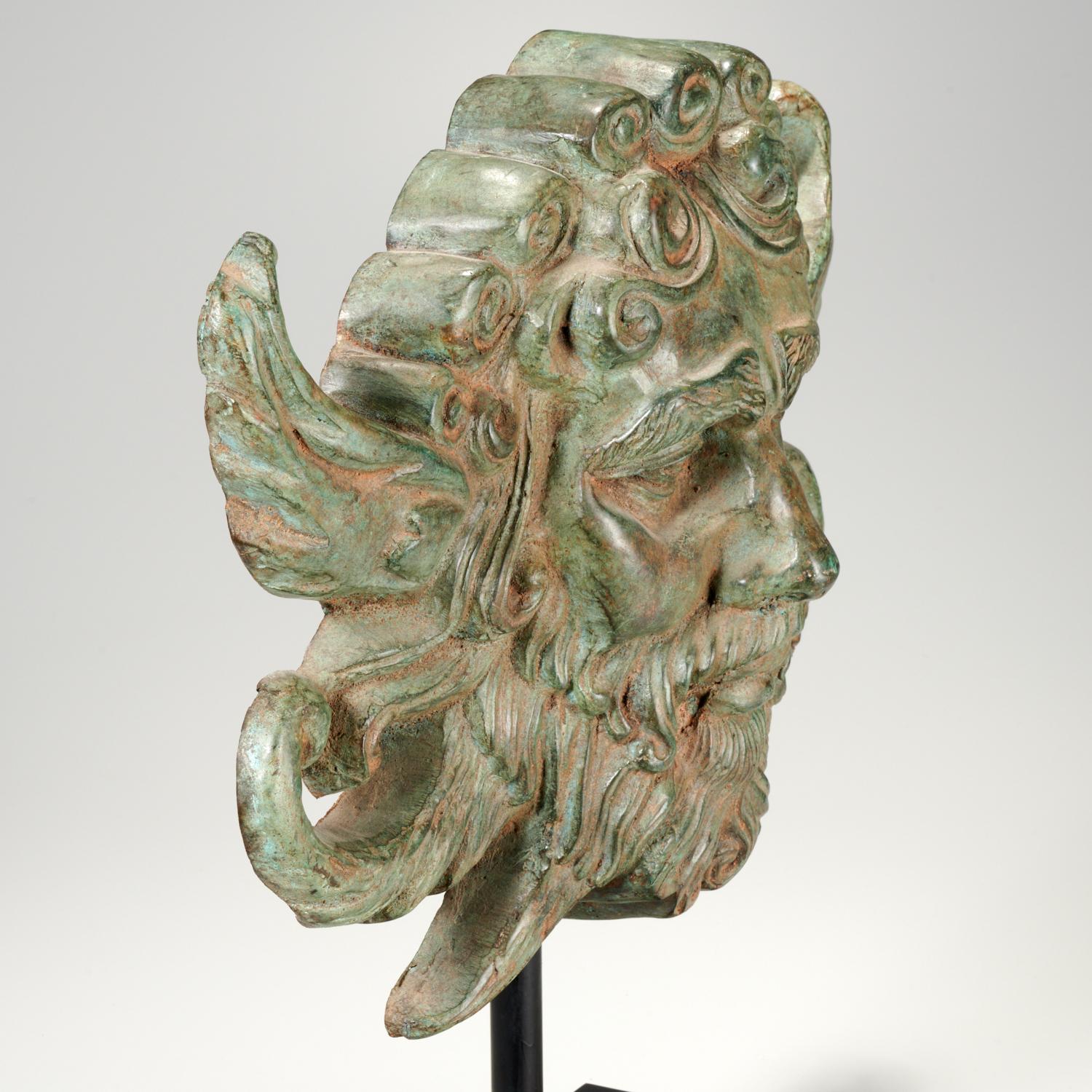 Greek Revival Vintage Patinated Cast Bronze North Wind Sculpture