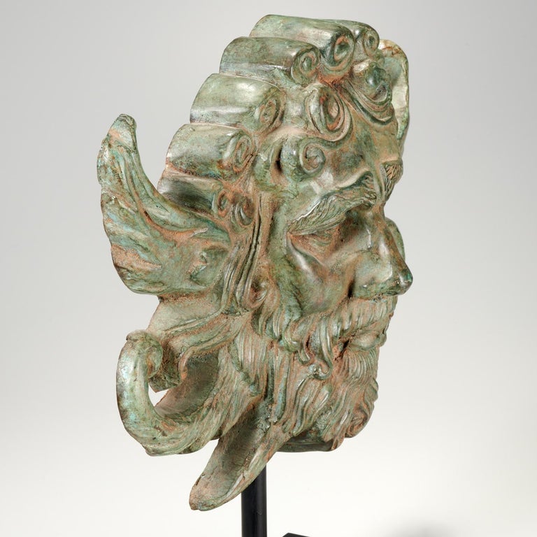Greek Revival Vintage Patinated Cast Bronze North Wind Sculpture For Sale