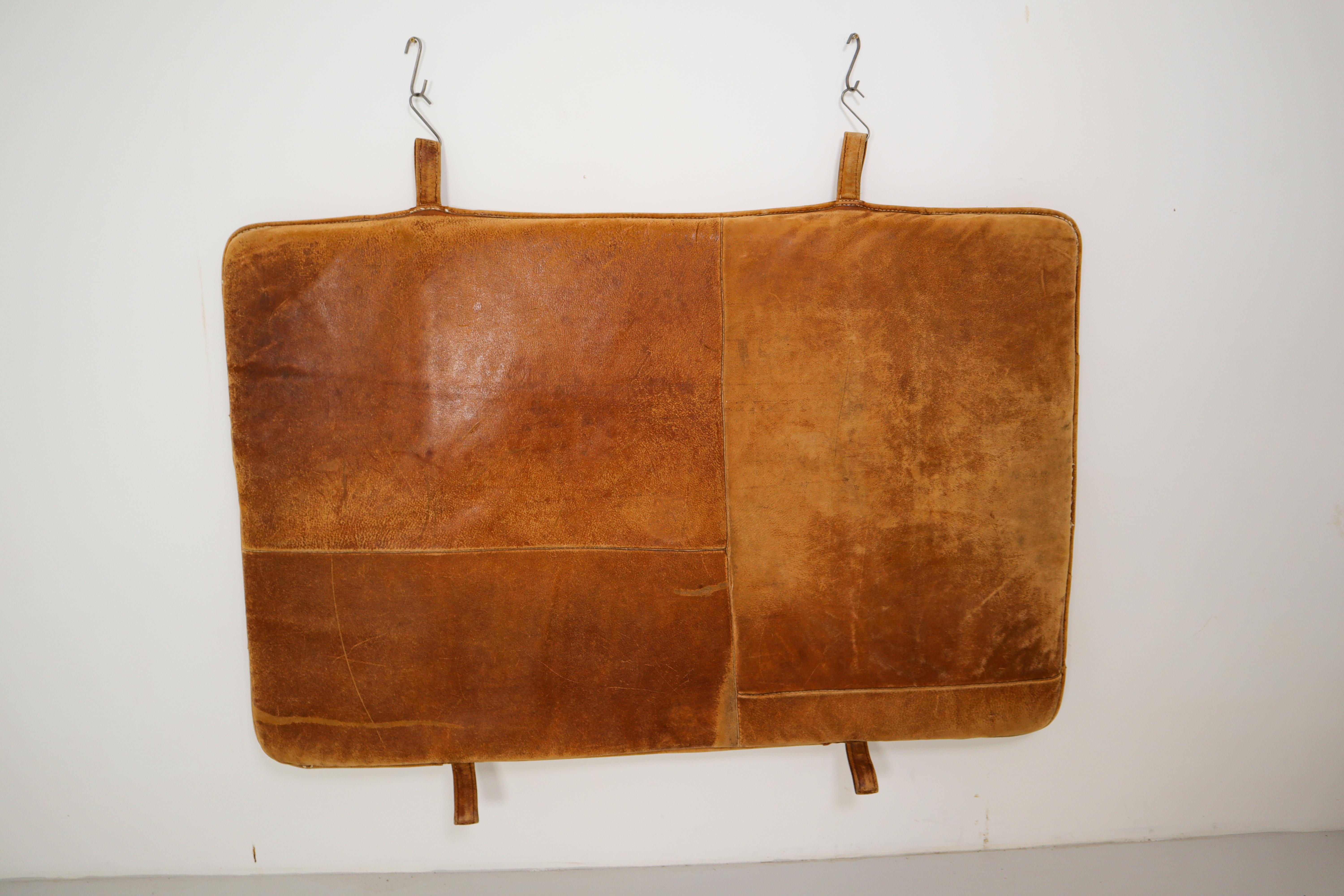 Mid-Century Modern Vintage Patinated Cognac Brown Leather Gym Mat or Bedhead, 1940s