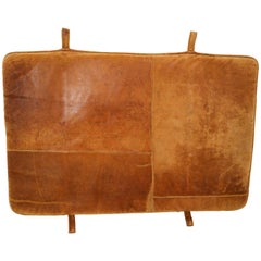 Vintage Patinated Cognac Brown Leather Gym Mat or Bedhead, 1940s