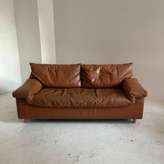 Vintage Patinated Cognac Leather Sofa by Cinna, France, 1970