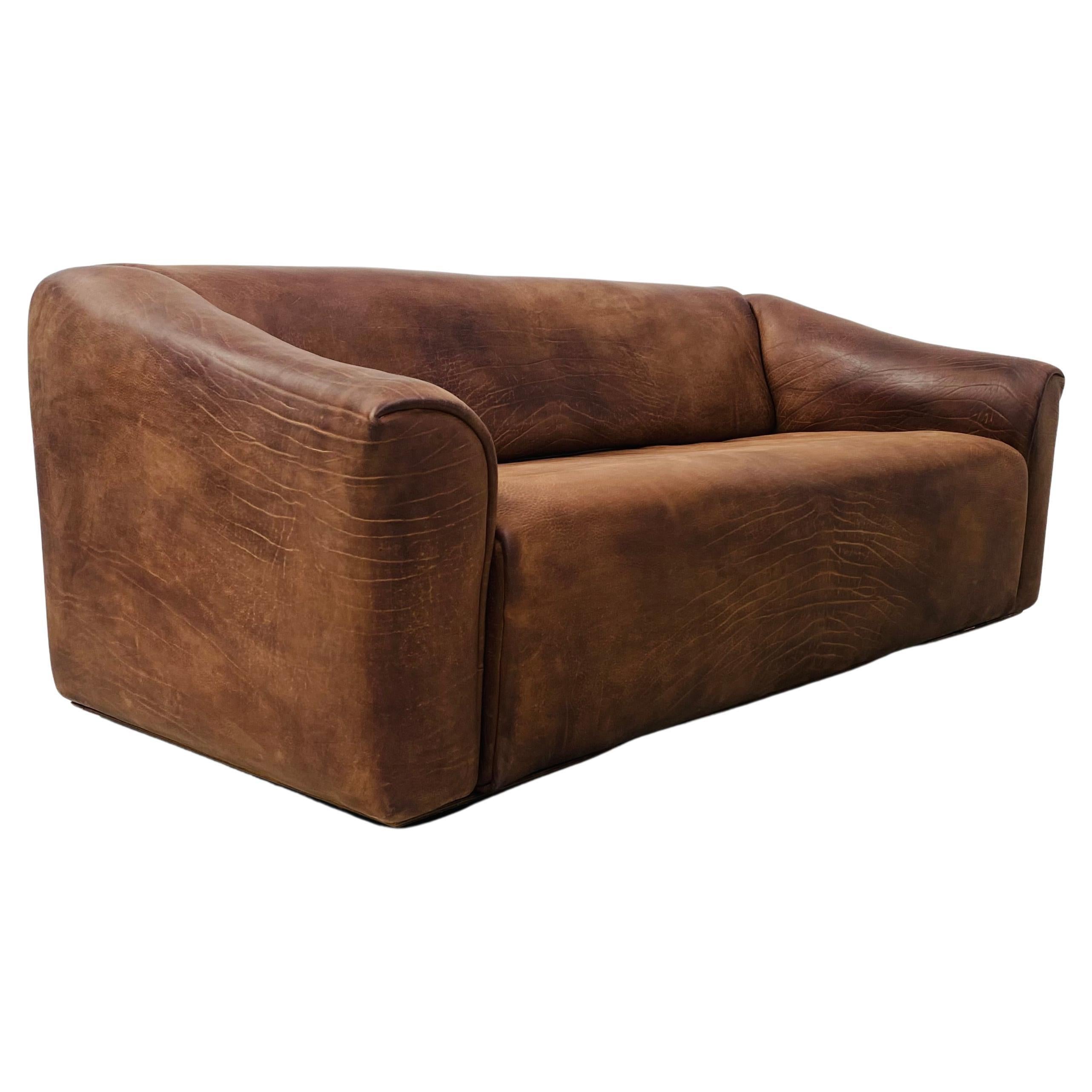 Mid-Century Modern Vintage Patinated De Sede DS-47 Extendable Cognac Leather 3-Seater Sofa, 1970s