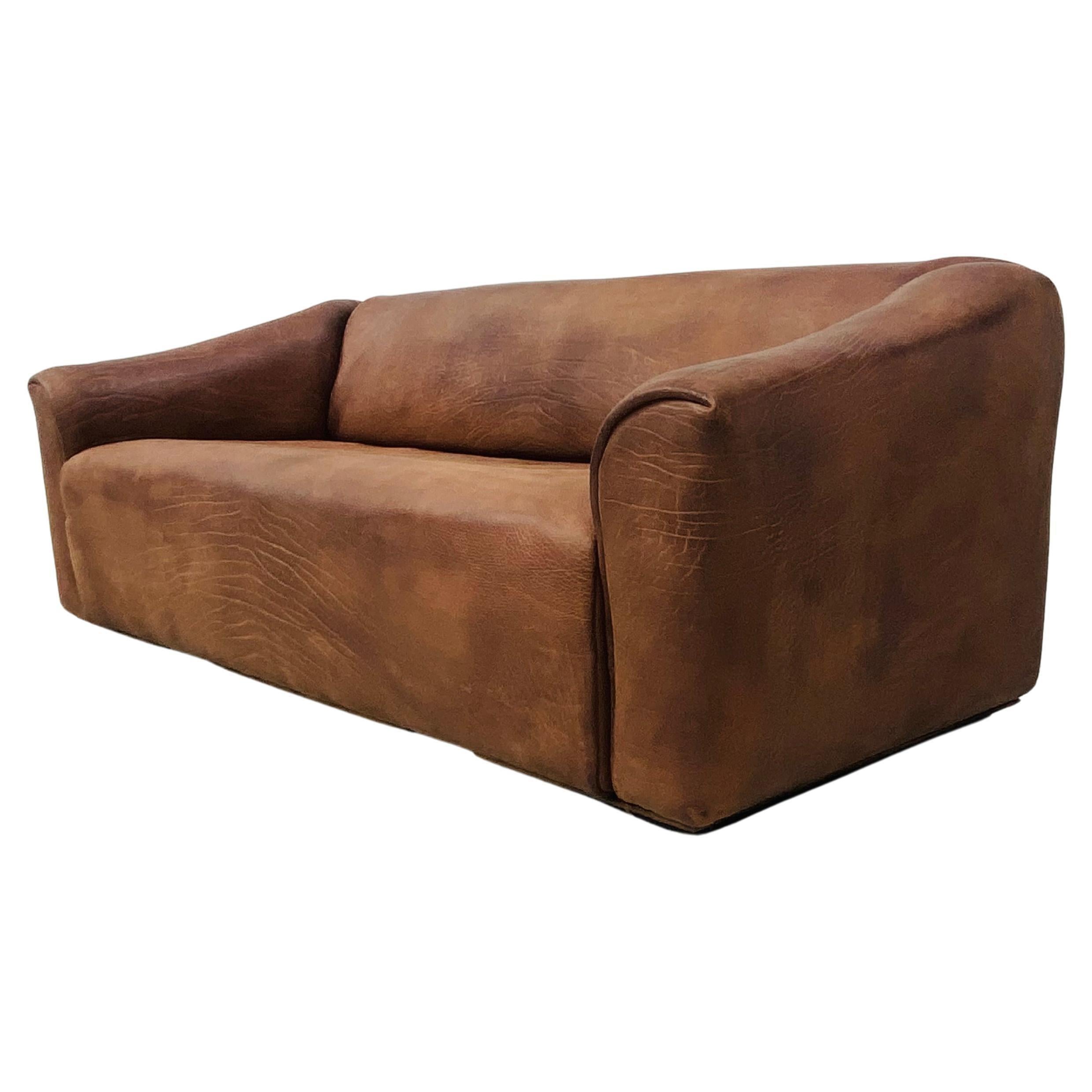 20th Century Vintage Patinated De Sede DS-47 Extendable Cognac Leather 3-Seater Sofa, 1970s