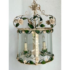 Vintage Patinated Floral Tole Lantern