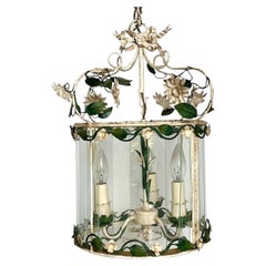 Vintage Patinated Floral Tole Lantern
