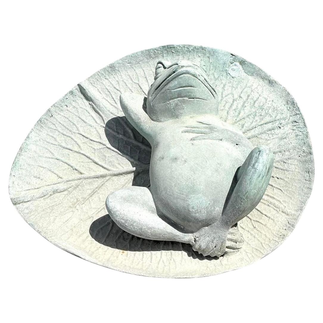 Vintage Patinated Frog on Lilypad Garden Ornament