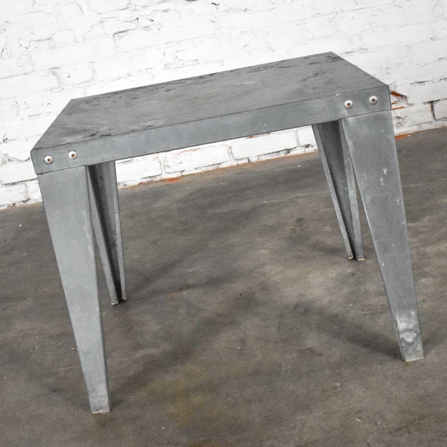 Vintage Patinated Galvanized Industrial Side or End Table 3