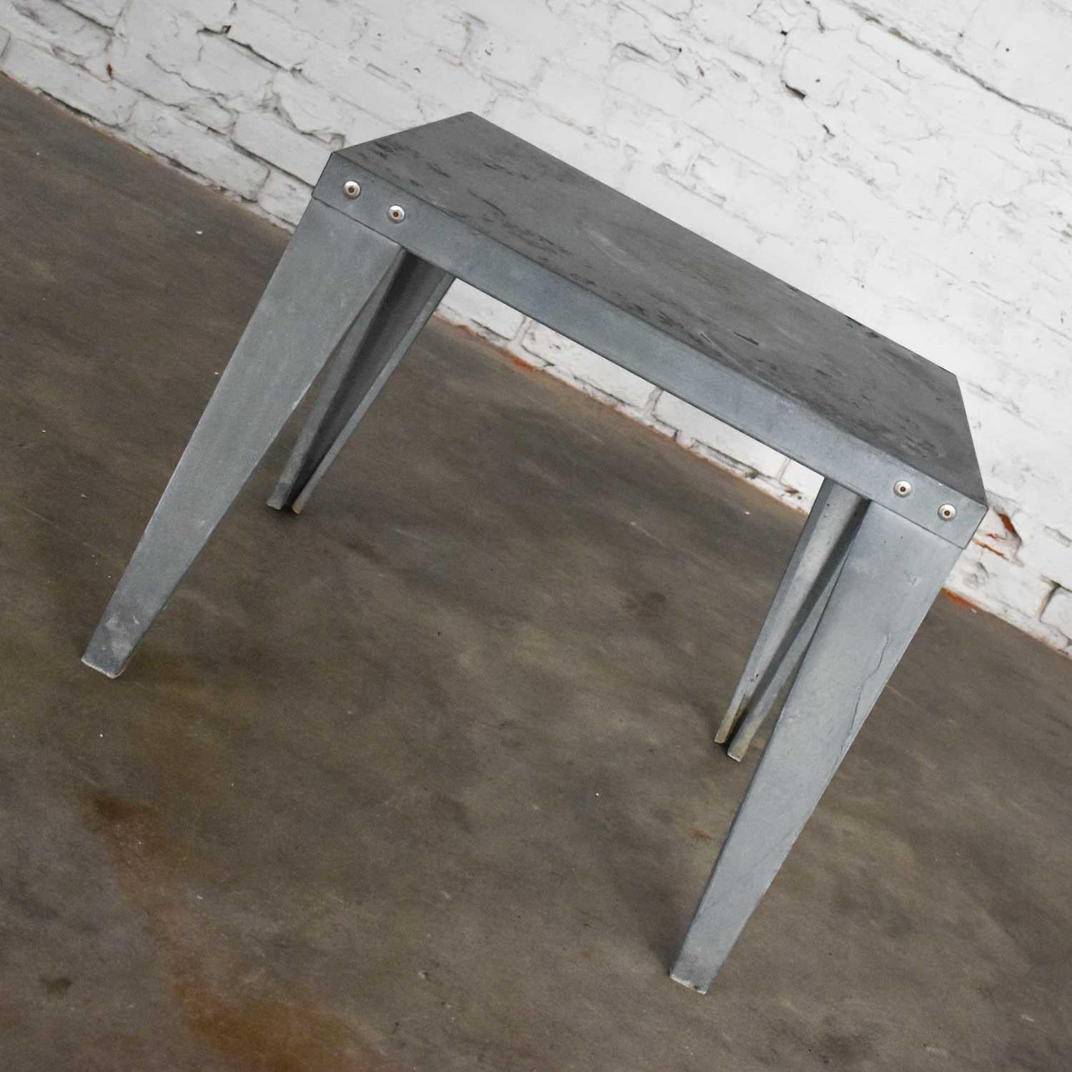 20th Century Vintage Patinated Galvanized Industrial Side or End Table