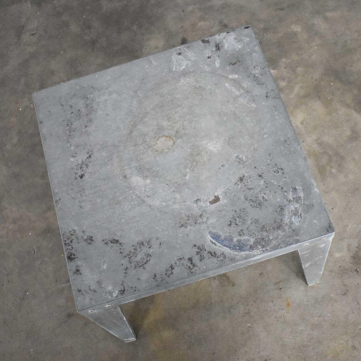 Metal Vintage Patinated Galvanized Industrial Side or End Table