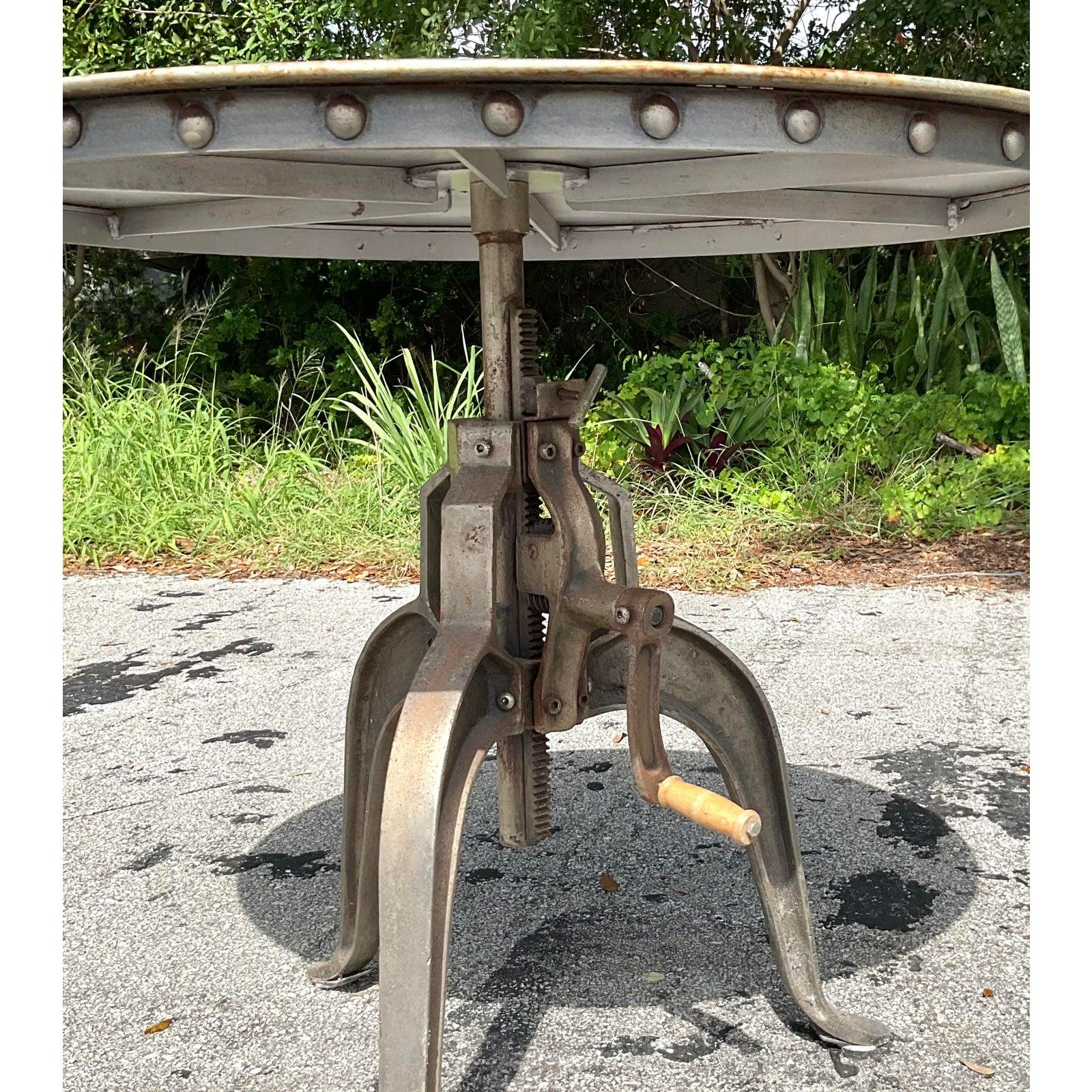 Rustic Vintage Patinated Gear Shift Cafe Table For Sale