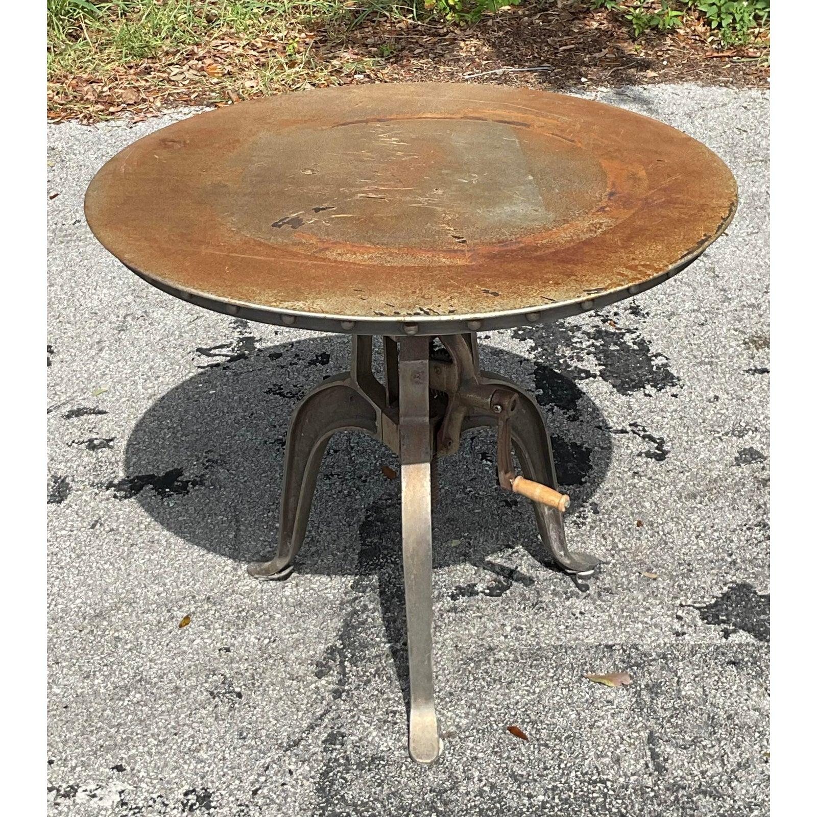 American Vintage Patinated Gear Shift Cafe Table For Sale