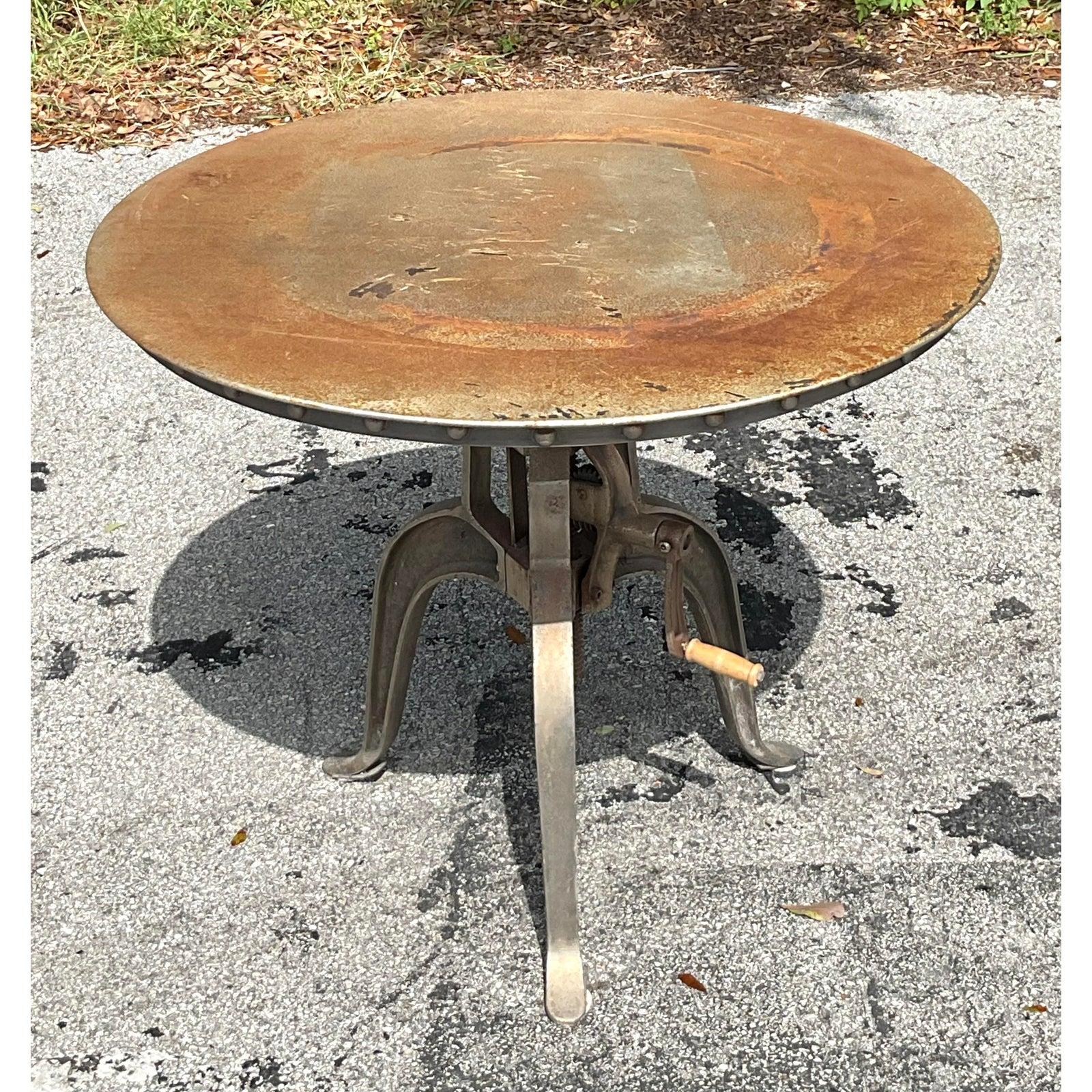Vintage Patinated Gear Shift Cafe Table In Good Condition For Sale In West Palm Beach, FL