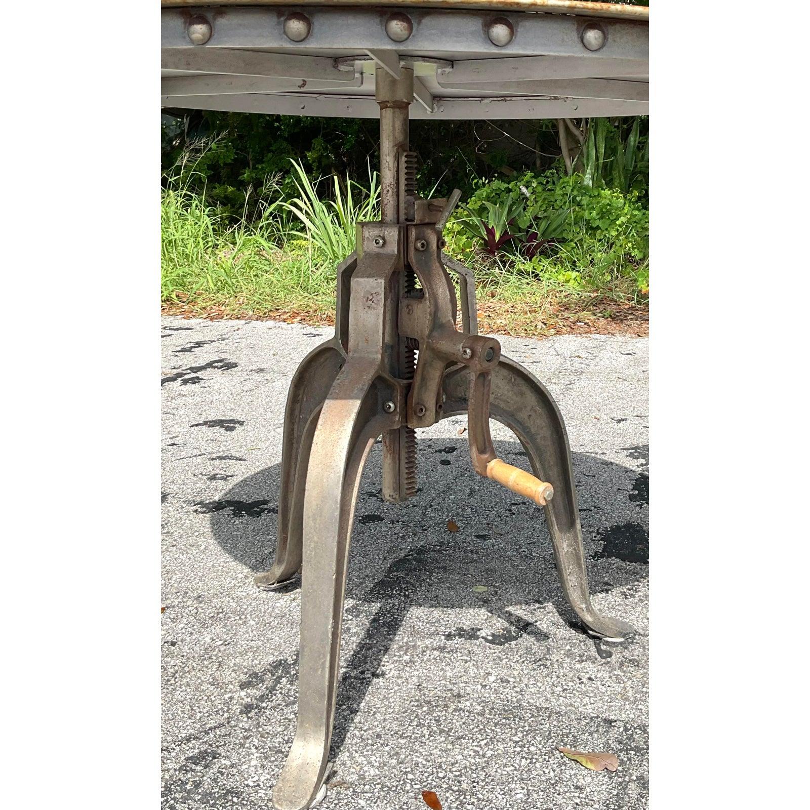 20th Century Vintage Patinated Gear Shift Cafe Table For Sale