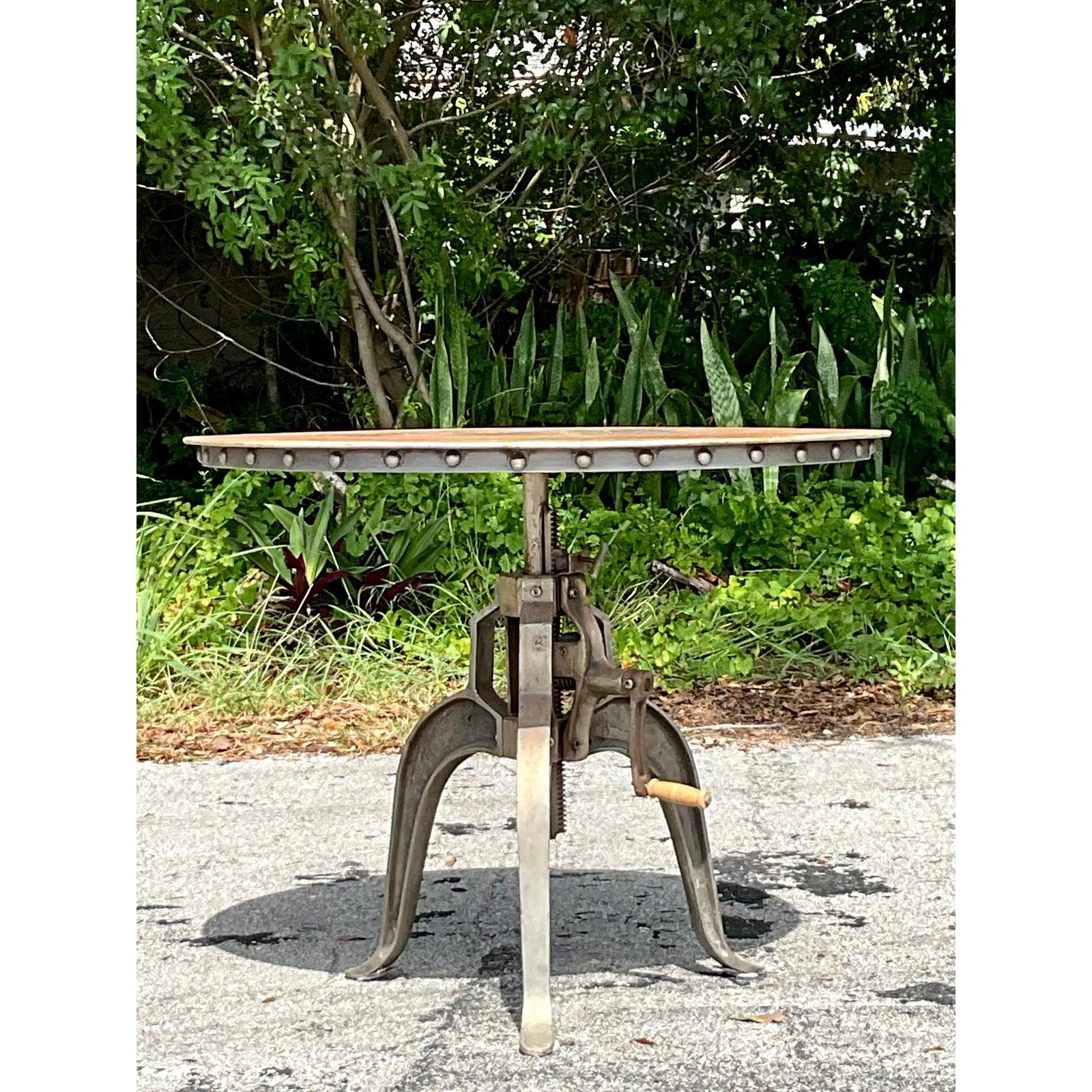 Vintage Patinated Gear Shift Cafe Table For Sale 1