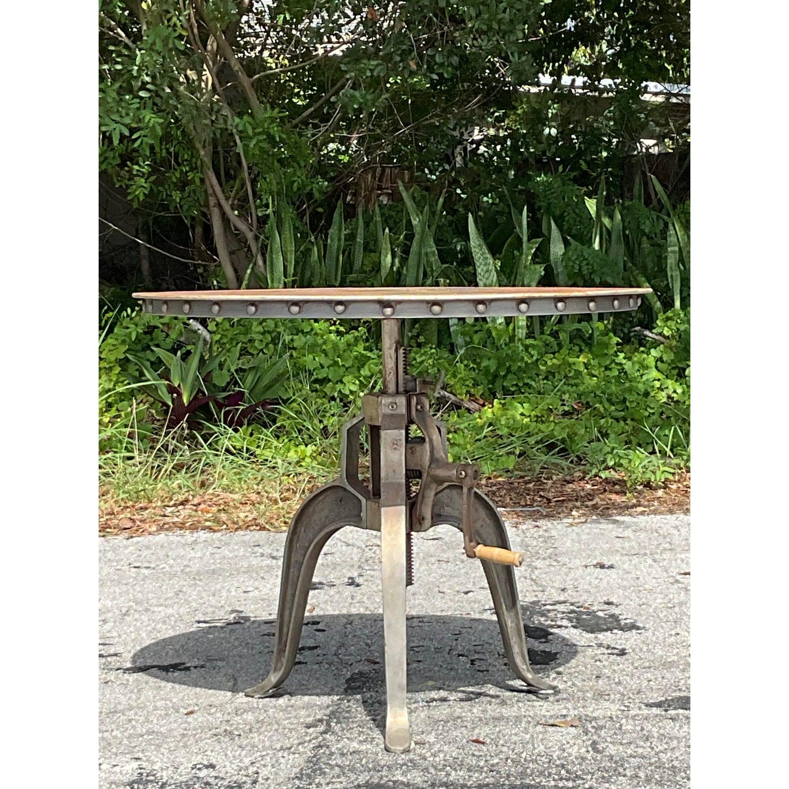 Vintage Patinated Gear Shift Cafe Table For Sale 2