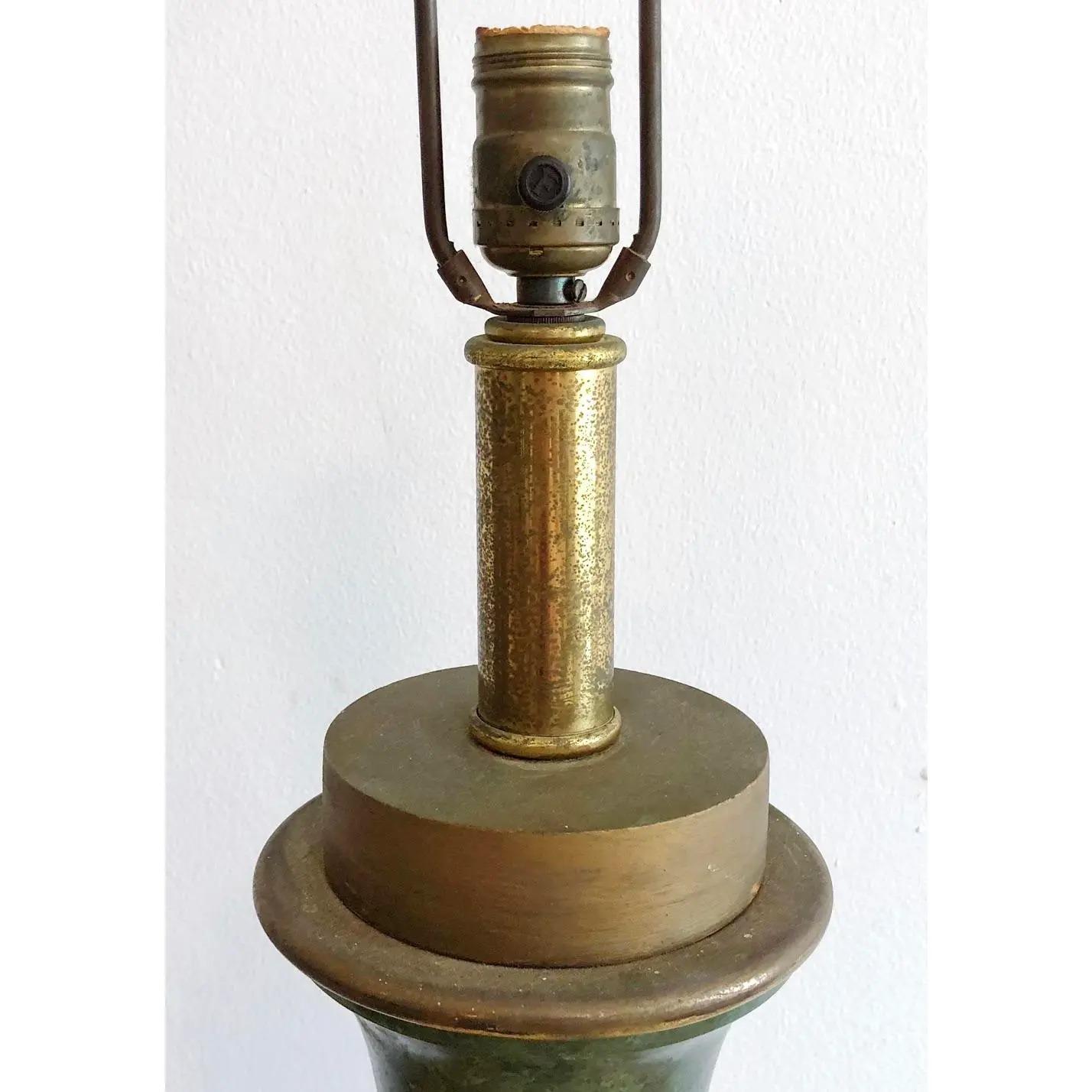 Vintage Patinated Green Brass Moorish Lamps After Pepe Mendoza, a Pair In Good Condition In west palm beach, FL