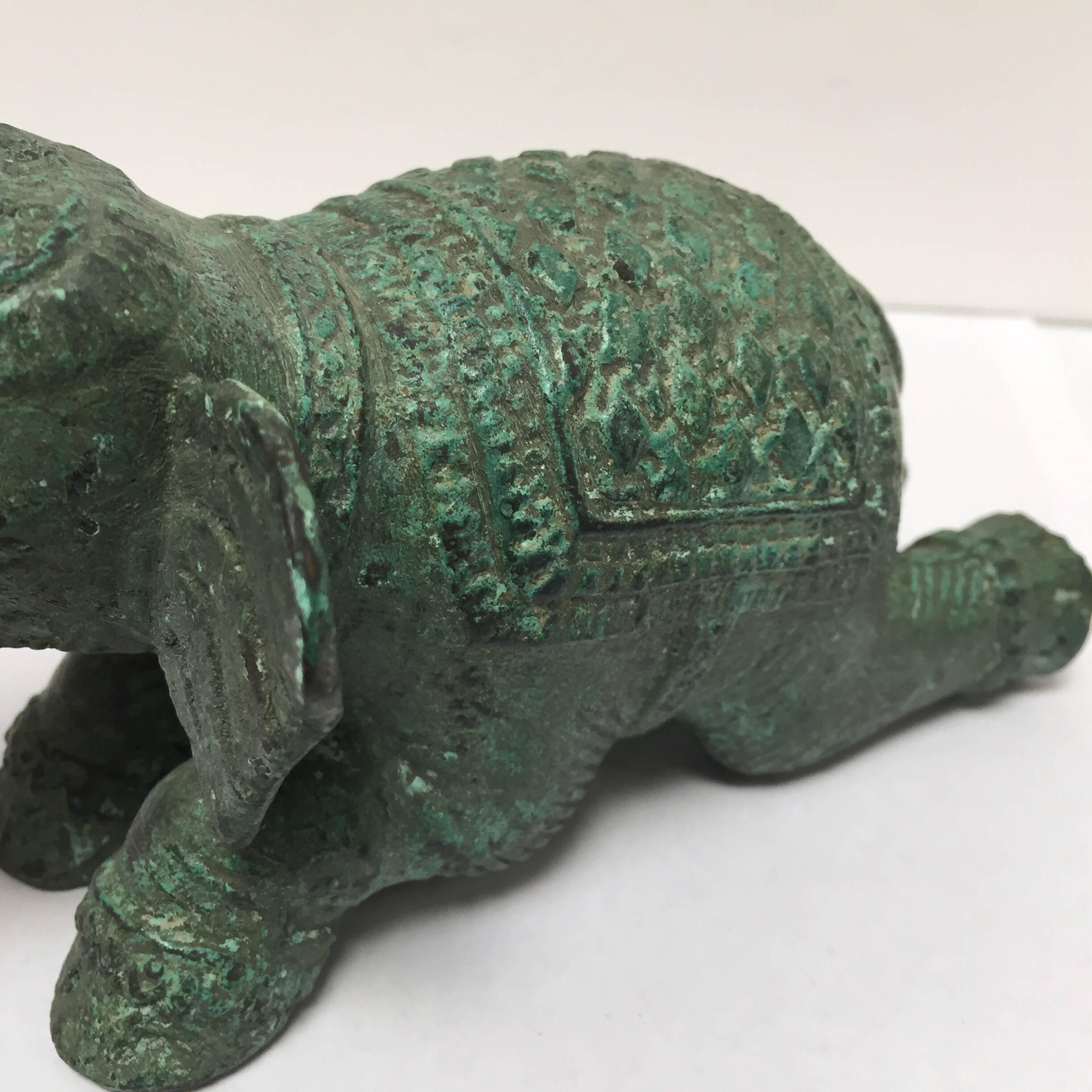 Vintage Patinated Green Metal Sculpture of an Elephant 2