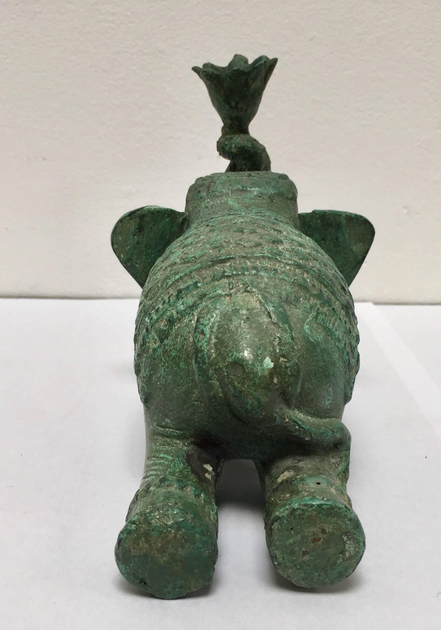 Vintage Patinated Green Metal Sculpture of an Elephant 4