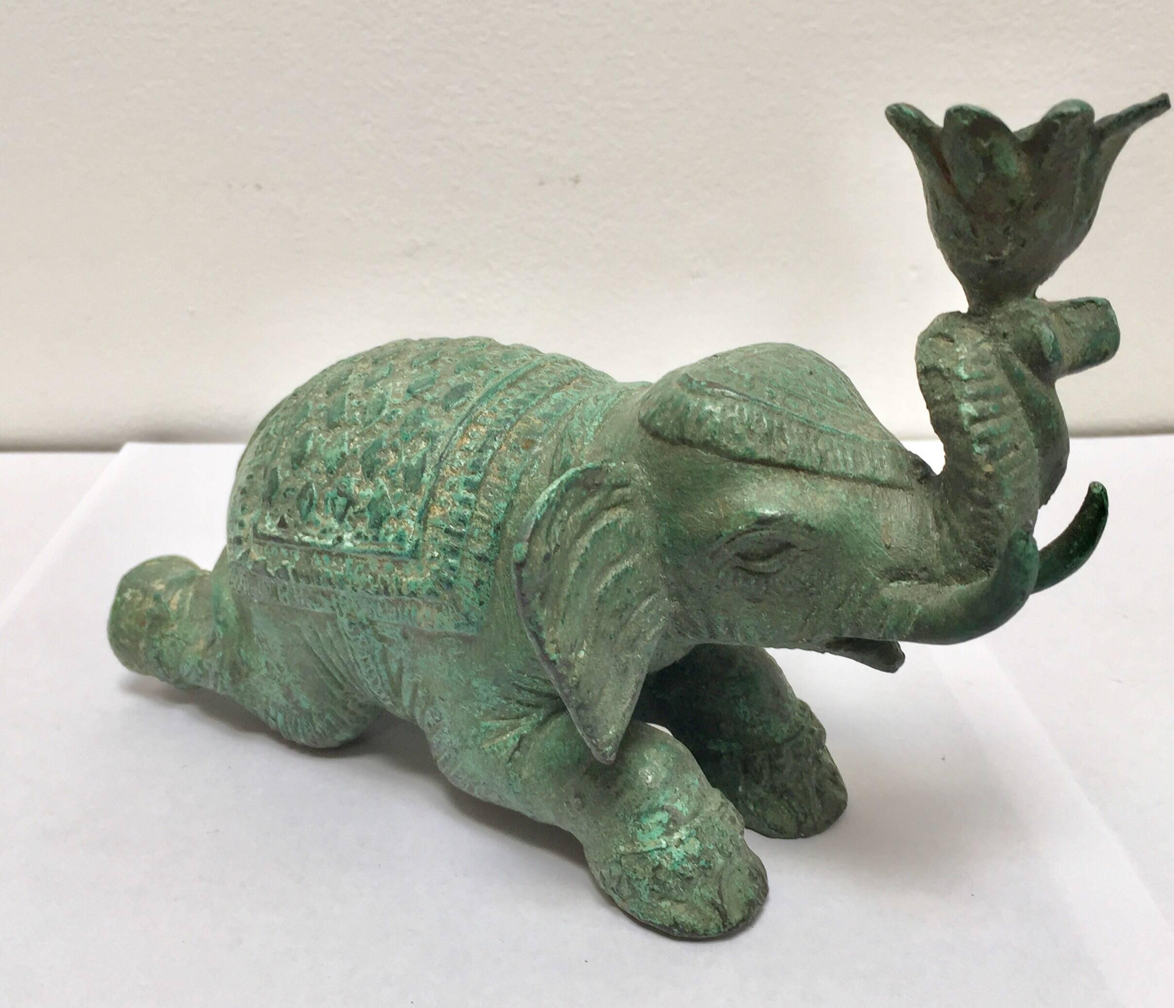 Indian Vintage Patinated Green Metal Sculpture of an Elephant