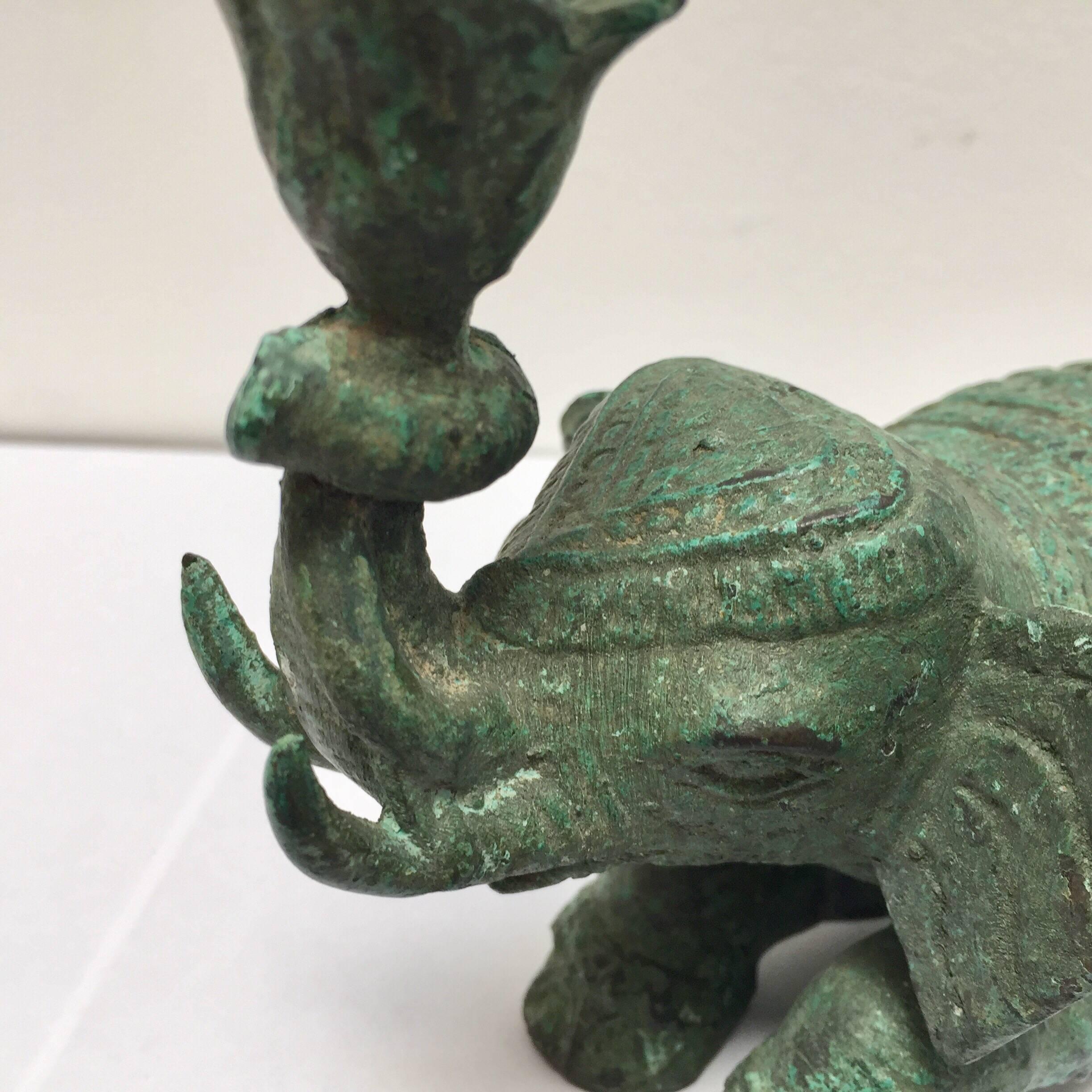 Vintage Patinated Green Metal Sculpture of an Elephant In Excellent Condition In North Hollywood, CA