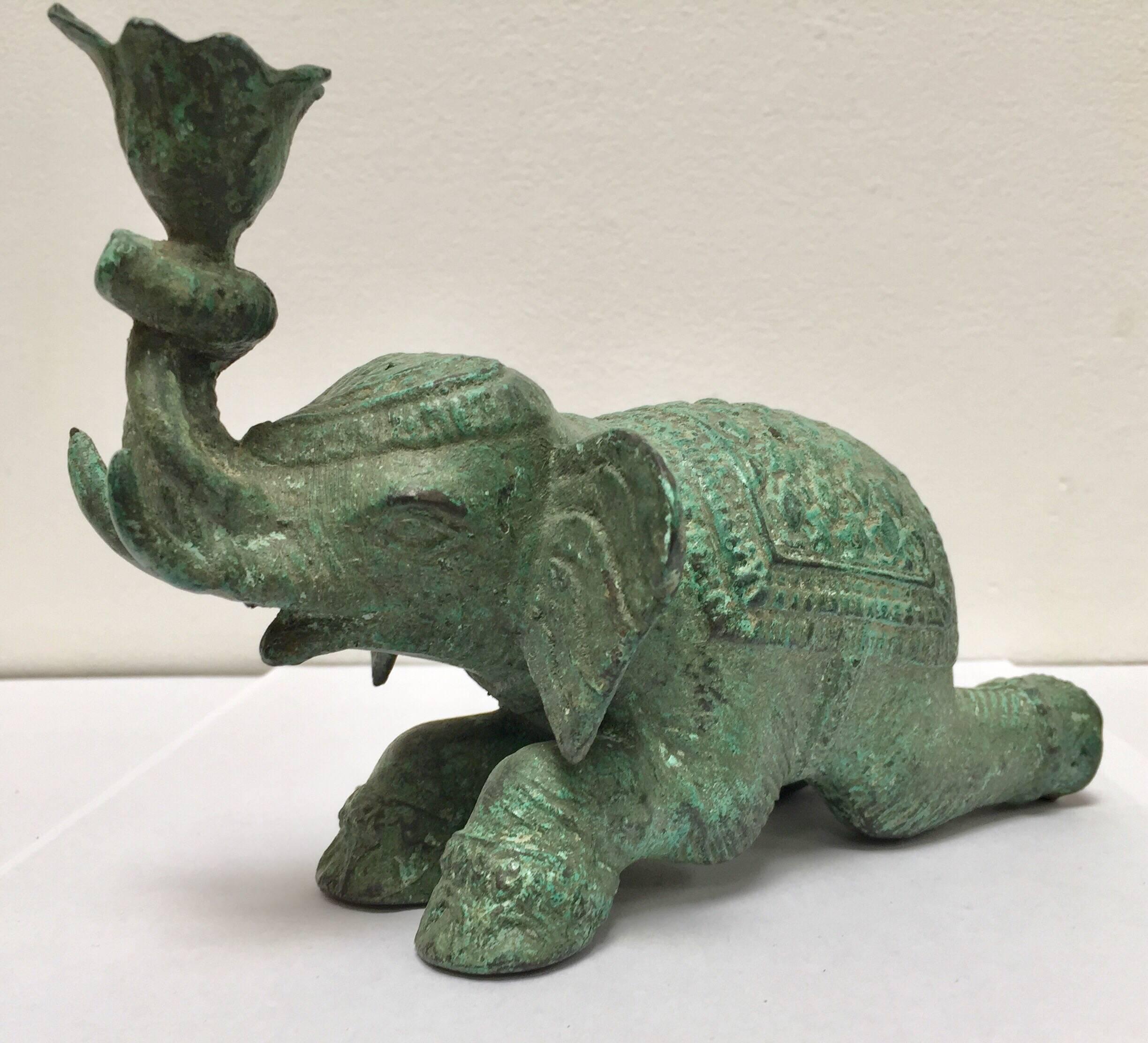 20th Century Vintage Patinated Green Metal Sculpture of an Elephant