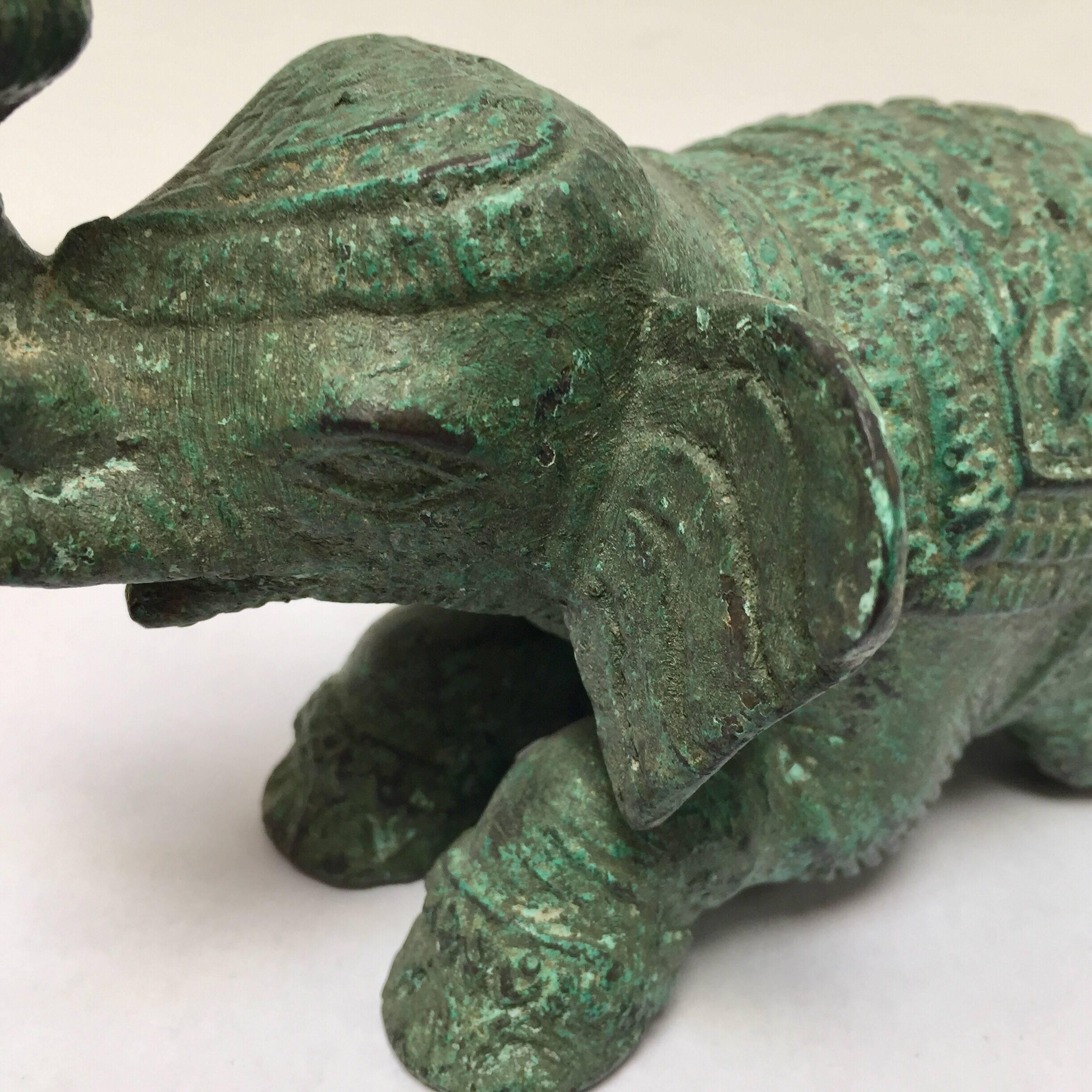 Vintage Patinated Green Metal Sculpture of an Elephant 1