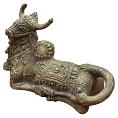 Vintage Patinated Hindu Bronze "Nandi Bull" Sculpture