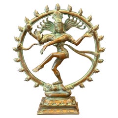 Escultura hindú vintage de bronce patinado de Shiva "Señor de la Danza