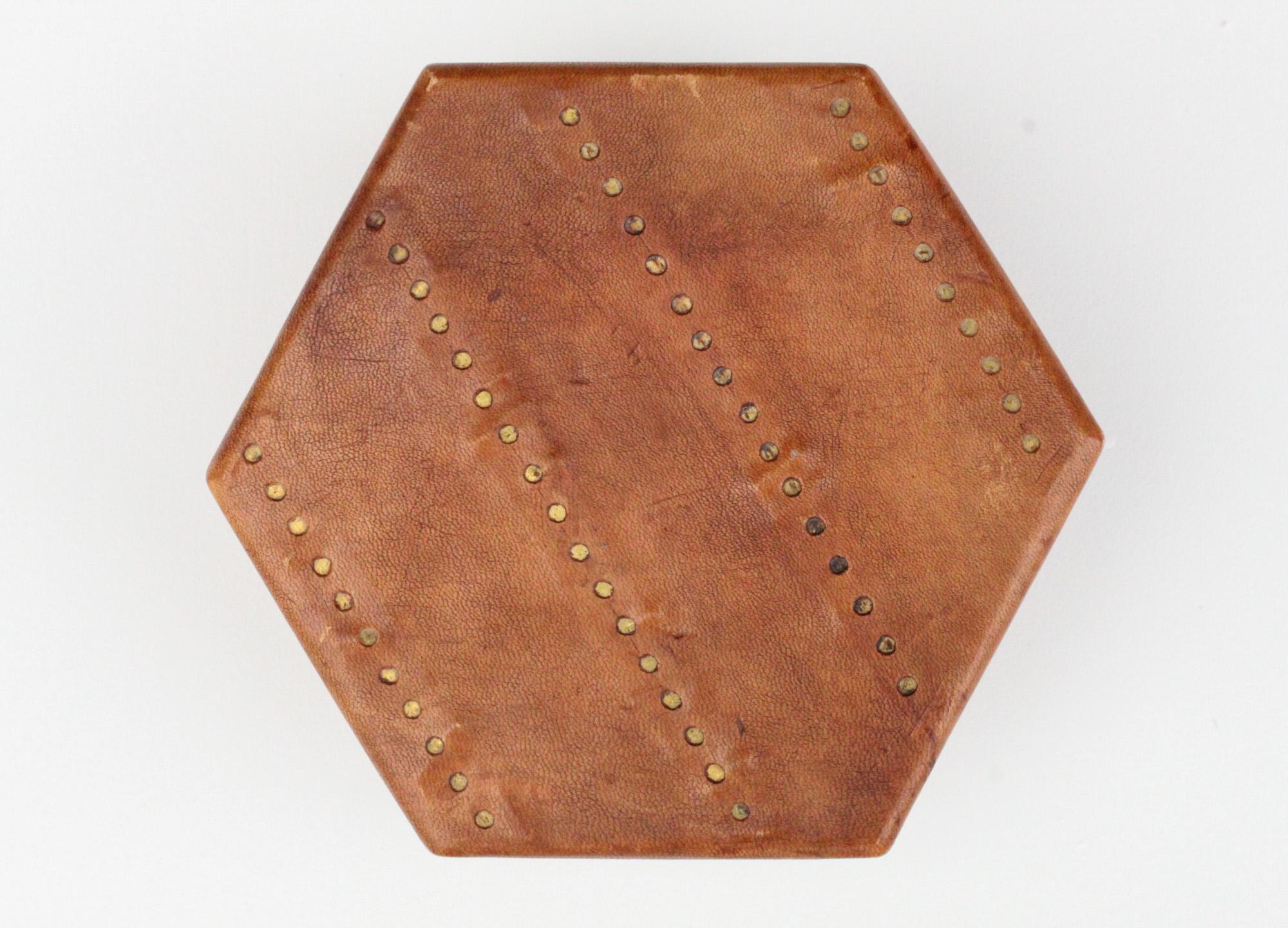 Vintage Patinated Leather and Brass Box  4
