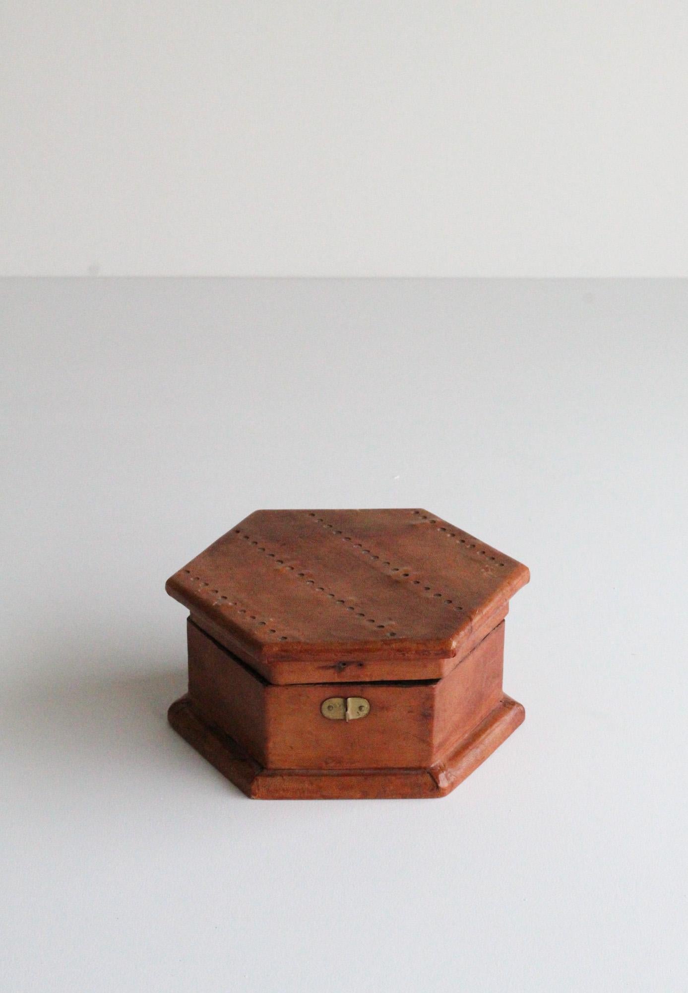 French Vintage Patinated Leather and Brass Box 
