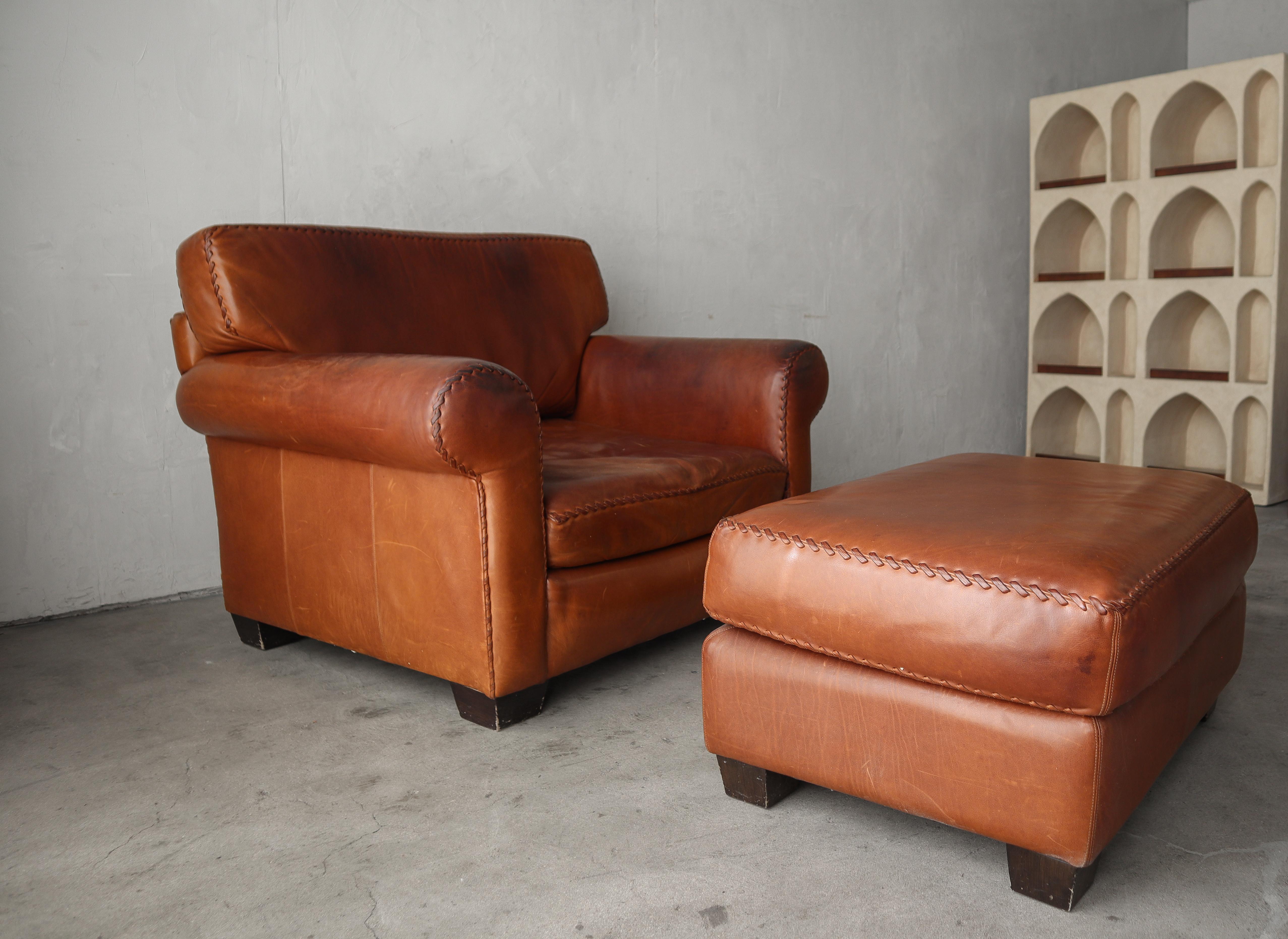 Vintage Patinated Leather Baseball Stich Sofa For Sale 4