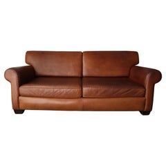 Vintage Patinated Leather Baseball Stich Sofa