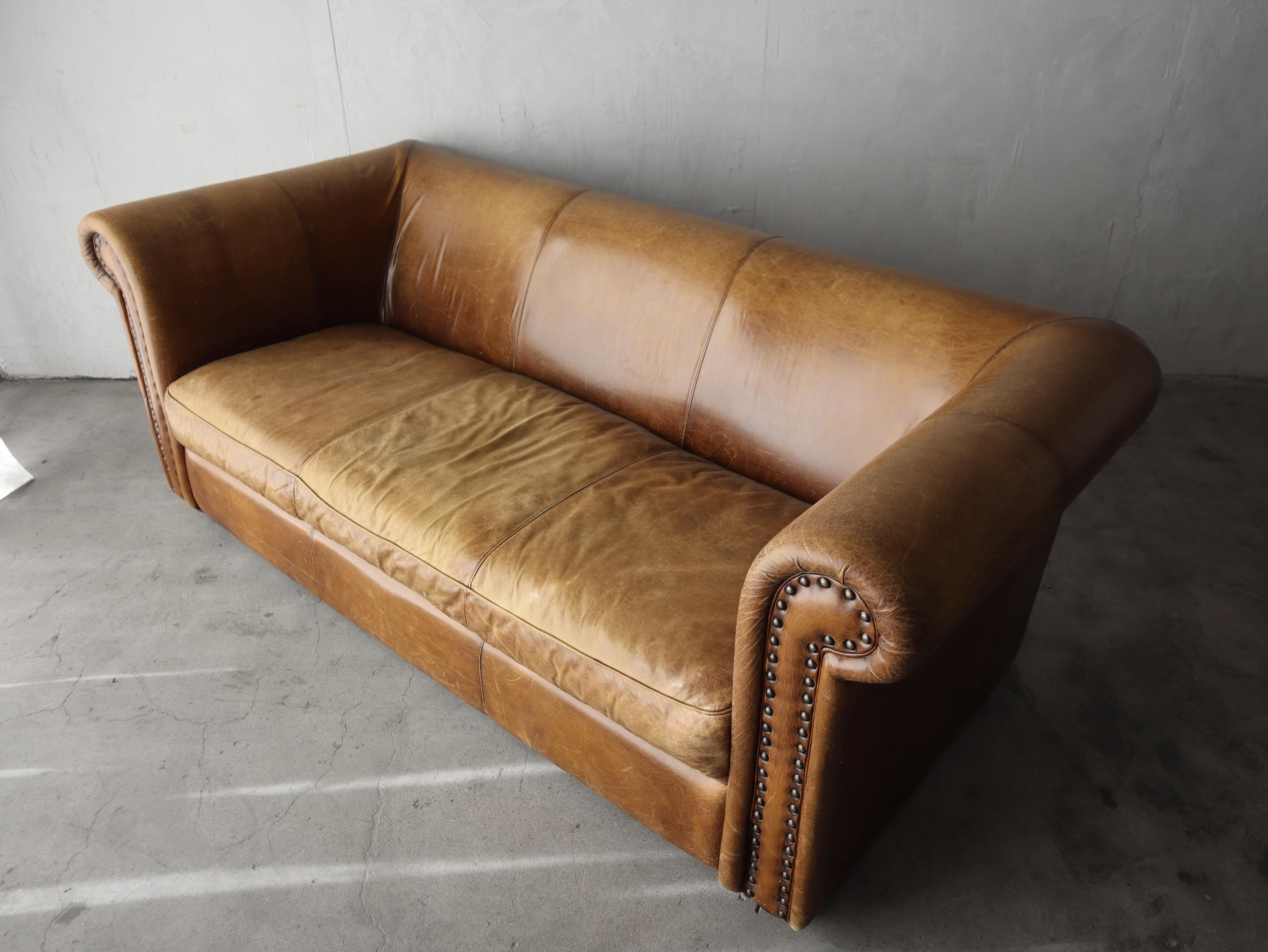 20th Century Vintage Patinated Leather Chesterfield Sofa