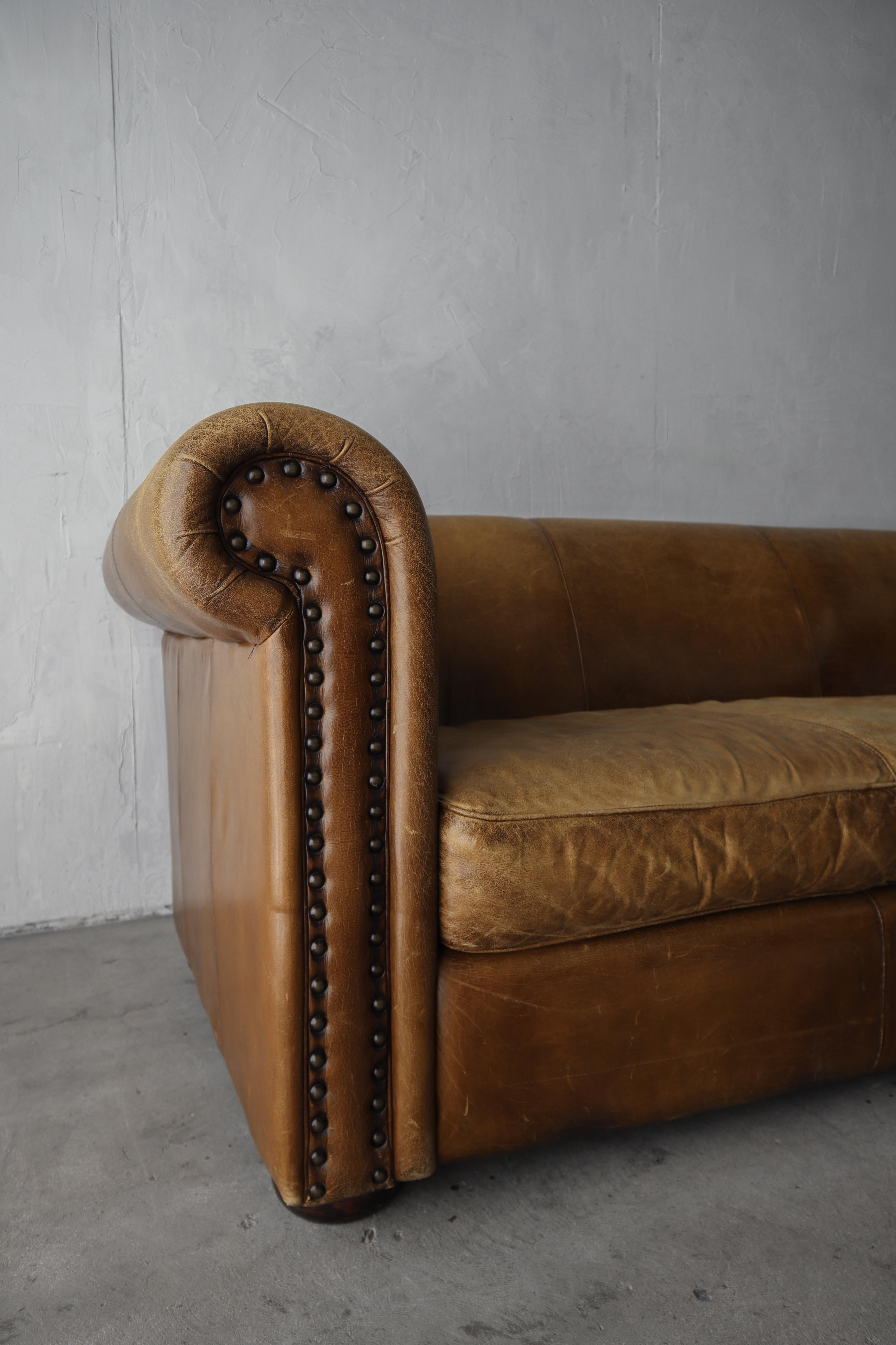 Vintage Patinated Leather Chesterfield Sofa 1