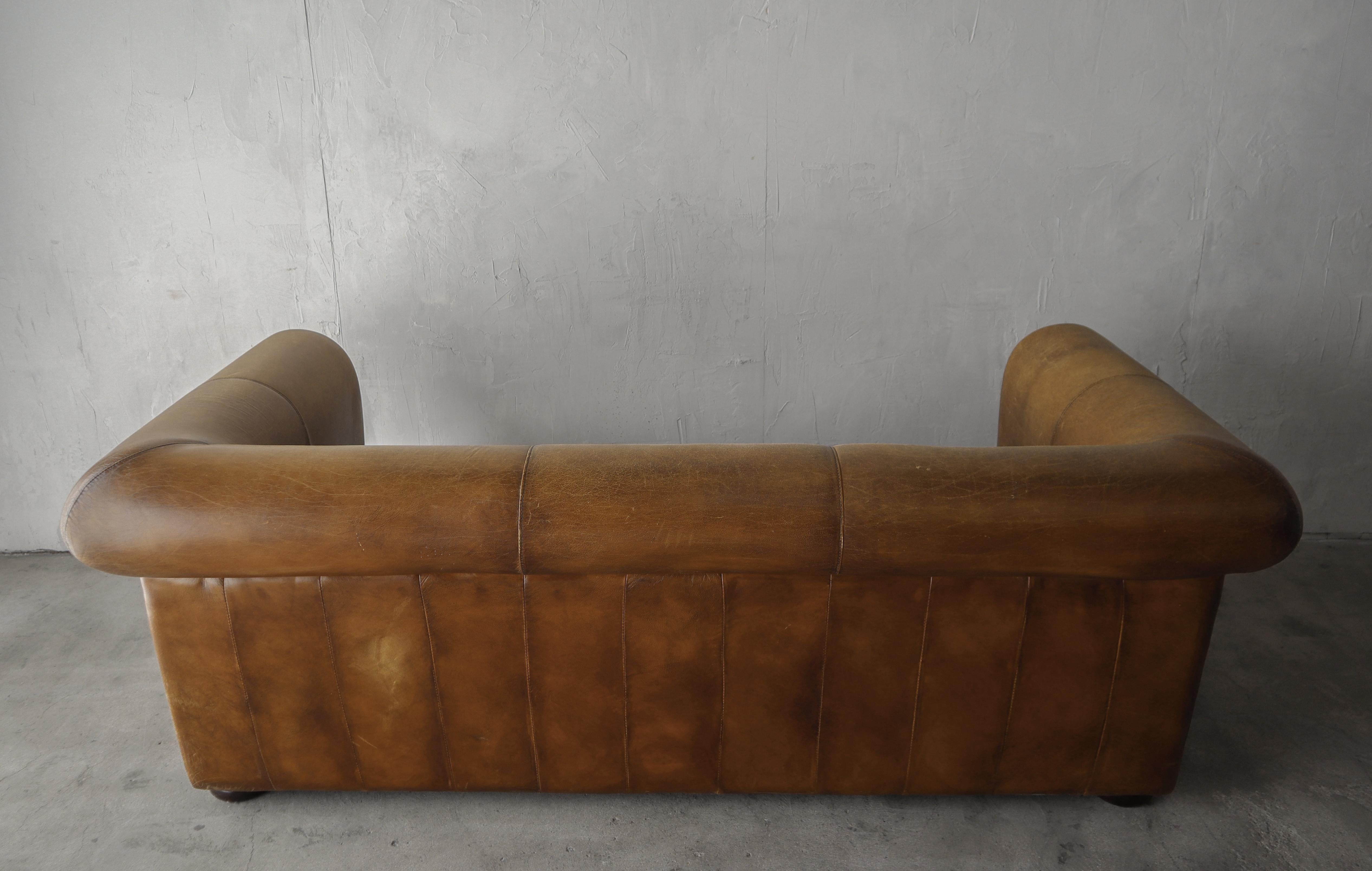 Vintage Patinated Leather Chesterfield Sofa 3