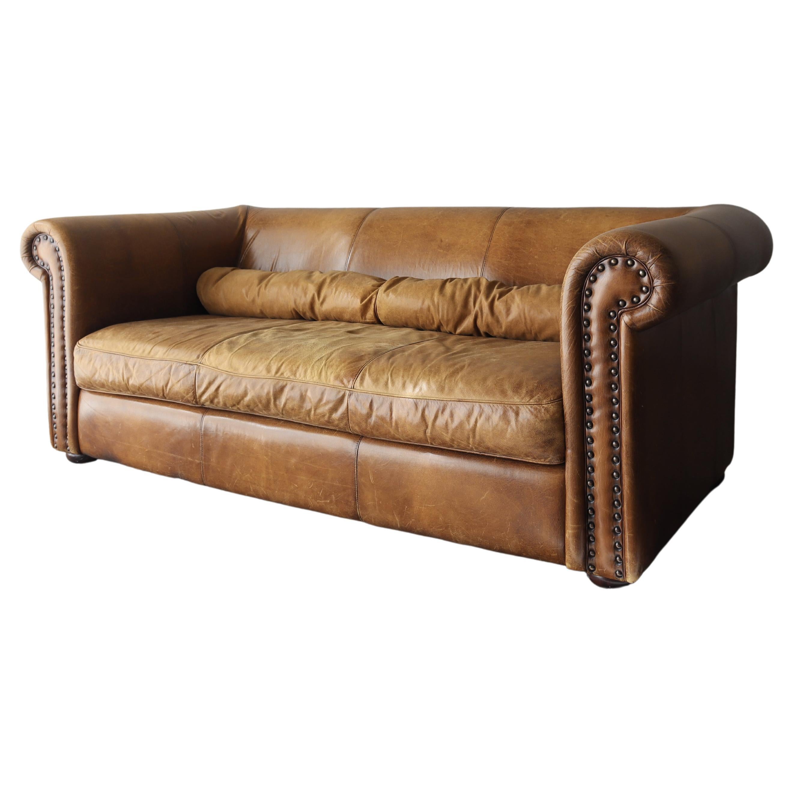 Vintage Distressed Oxblood Leather Chesterfield Sofa at 1stDibs