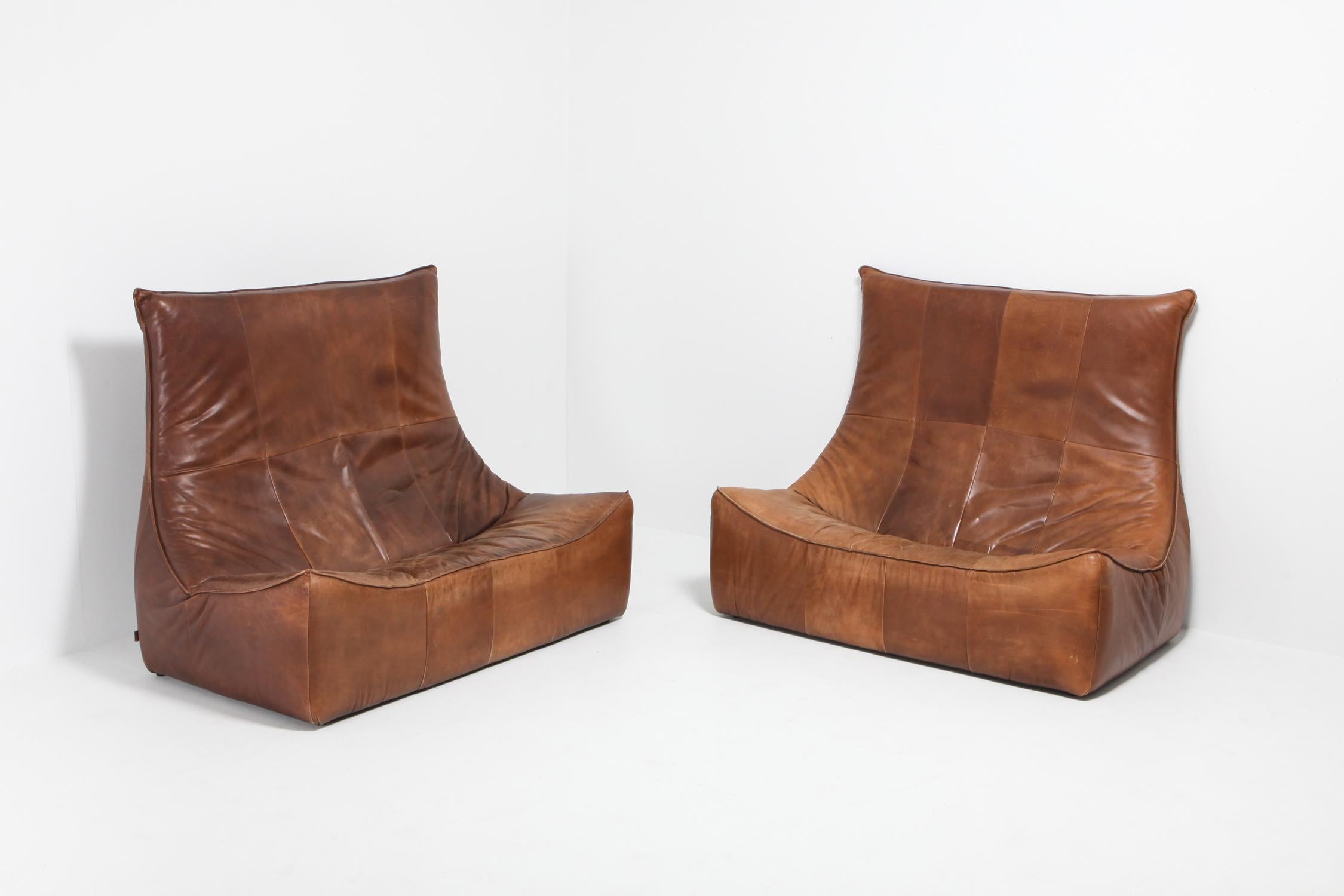 Mid-Century Modern Vintage Patinated Leather Couch 'The Rock' by Gerard Van Den Berg for Montis II