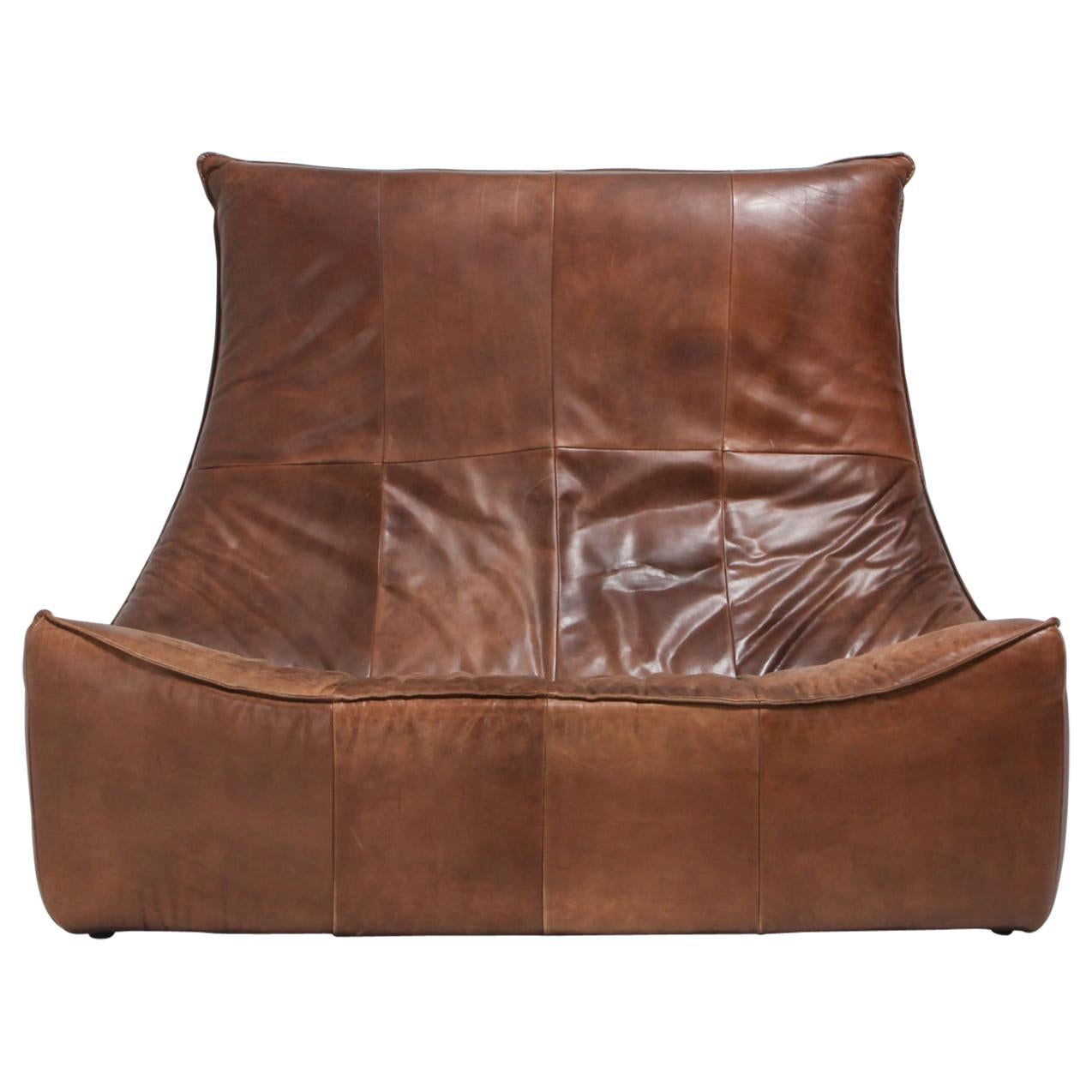 Vintage Patinated Leather Couch 'The Rock' by Gerard Van Den Berg for Montis II