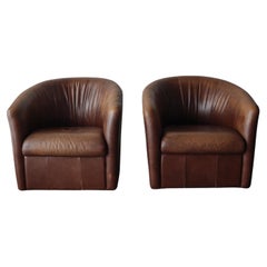 Retro Patinated Leather Lounge Chairs