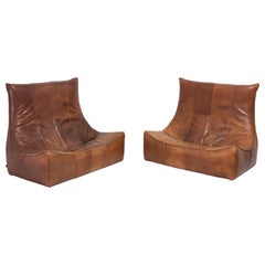 Vintage Patinated Leather Pair of Couches by Gerard Van Den Berg for Montis