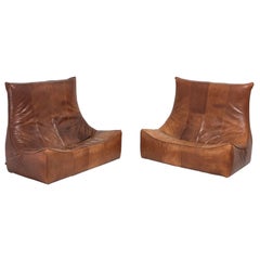 Vintage Patinated Leather Pair of Couches by Gerard Van Den Berg for Montis