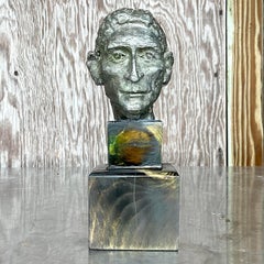 Vintage Patinated Metal Bust of Man