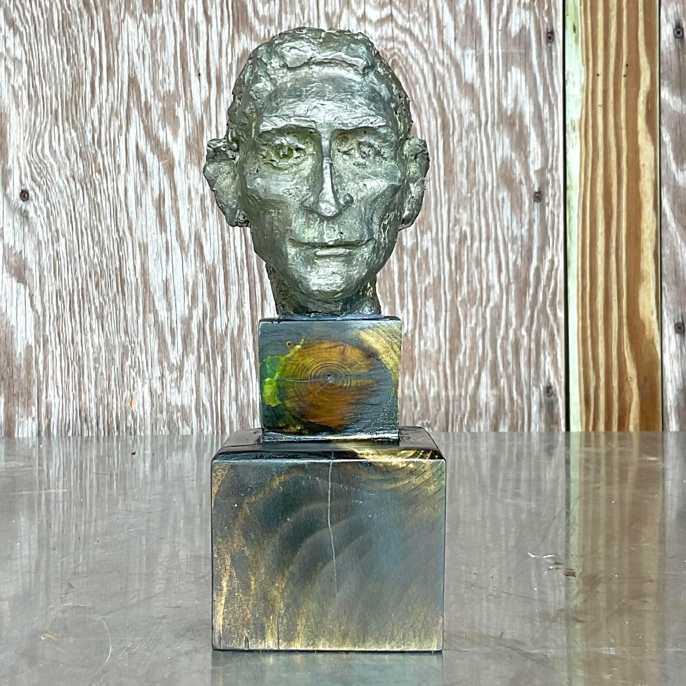 Metallo Busto di uomo in metallo patinato vintage in vendita