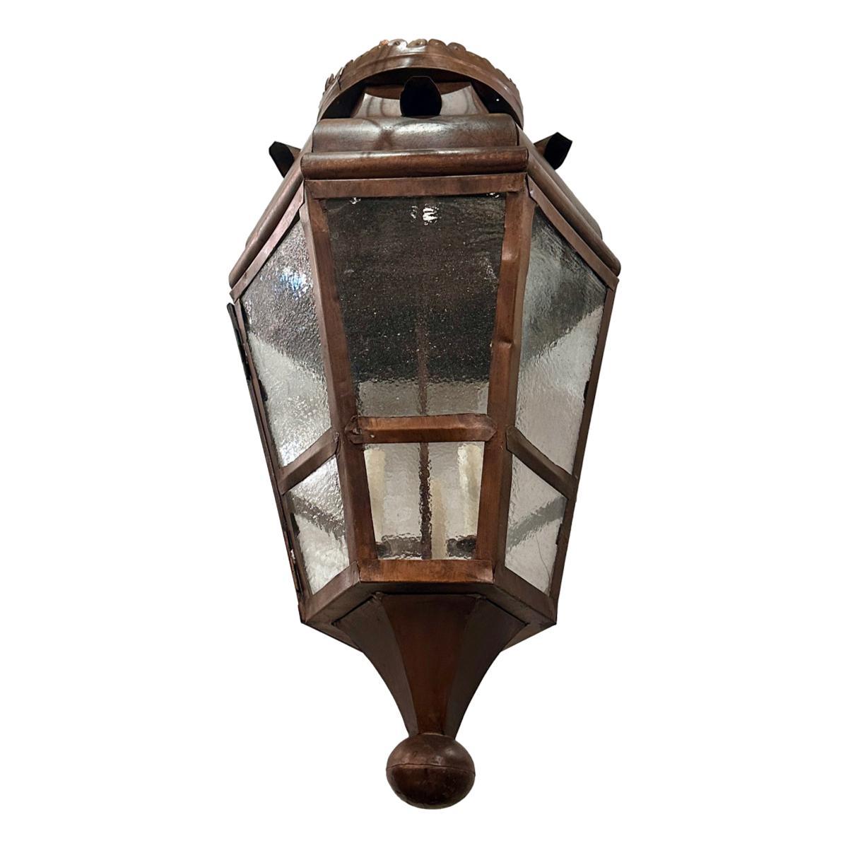 Vintage Patinated Metal Lantern For Sale 2