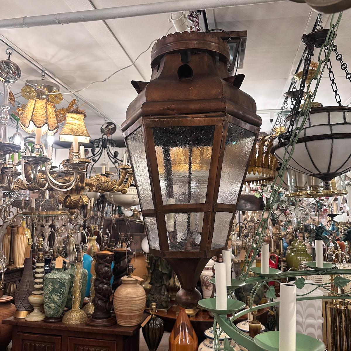 Vintage Patinated Metal Lantern For Sale 3