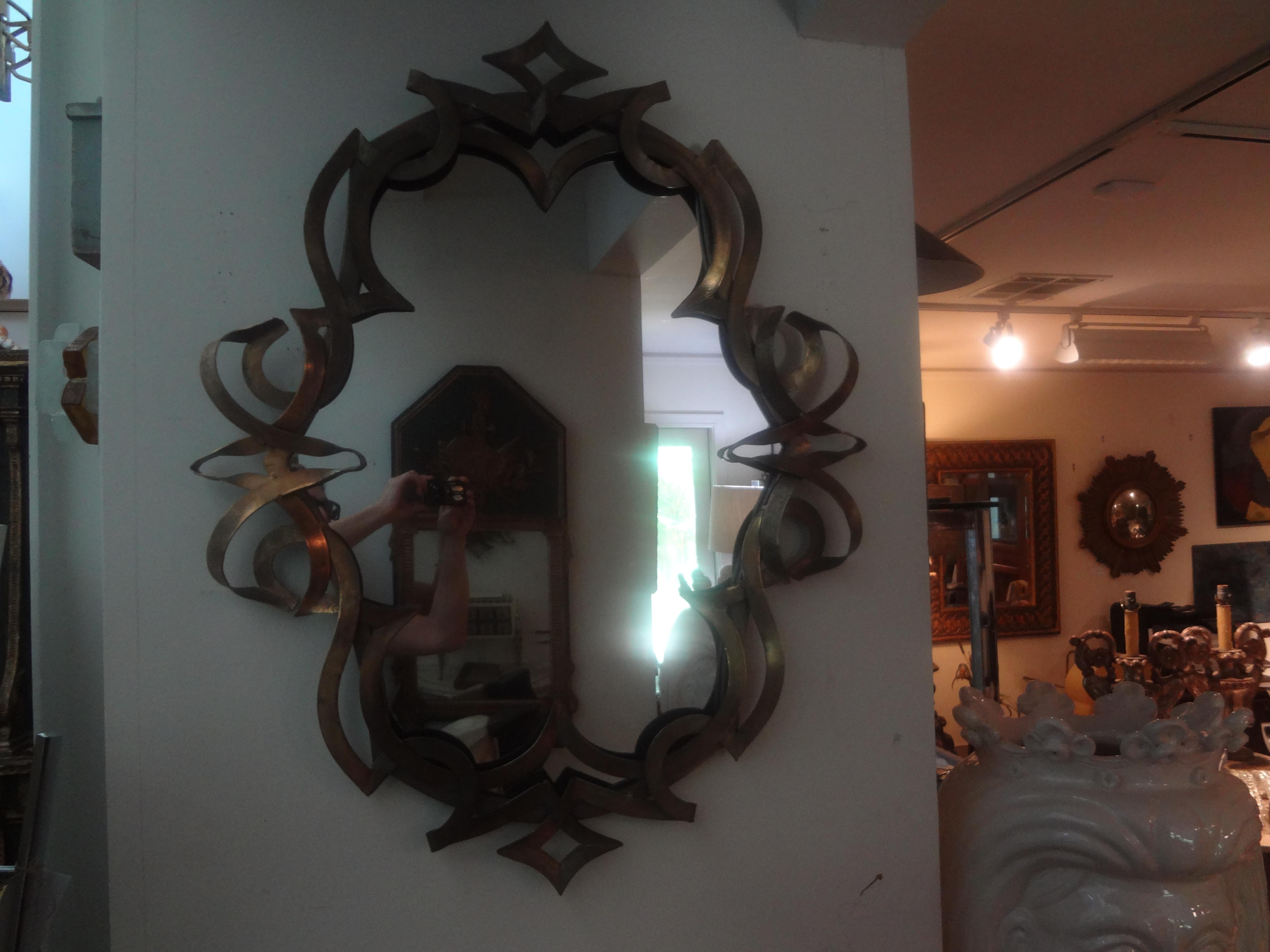 Vintage Patinated Metal Ribbon Mirror For Sale 3