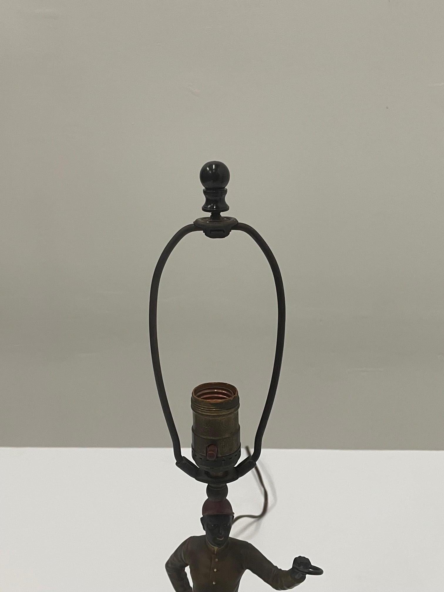 Cast Vintage Patinated Metal Table Lamp with Sporty Standing Jockey