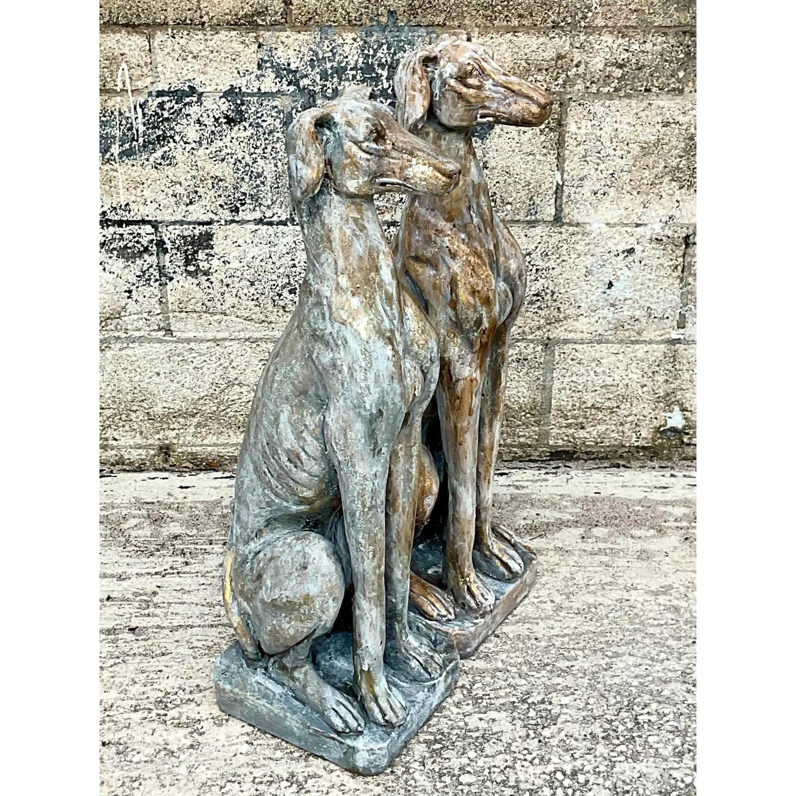 Vintage Patinated Mottled Ceramic Dogs, a Pair In Good Condition In west palm beach, FL